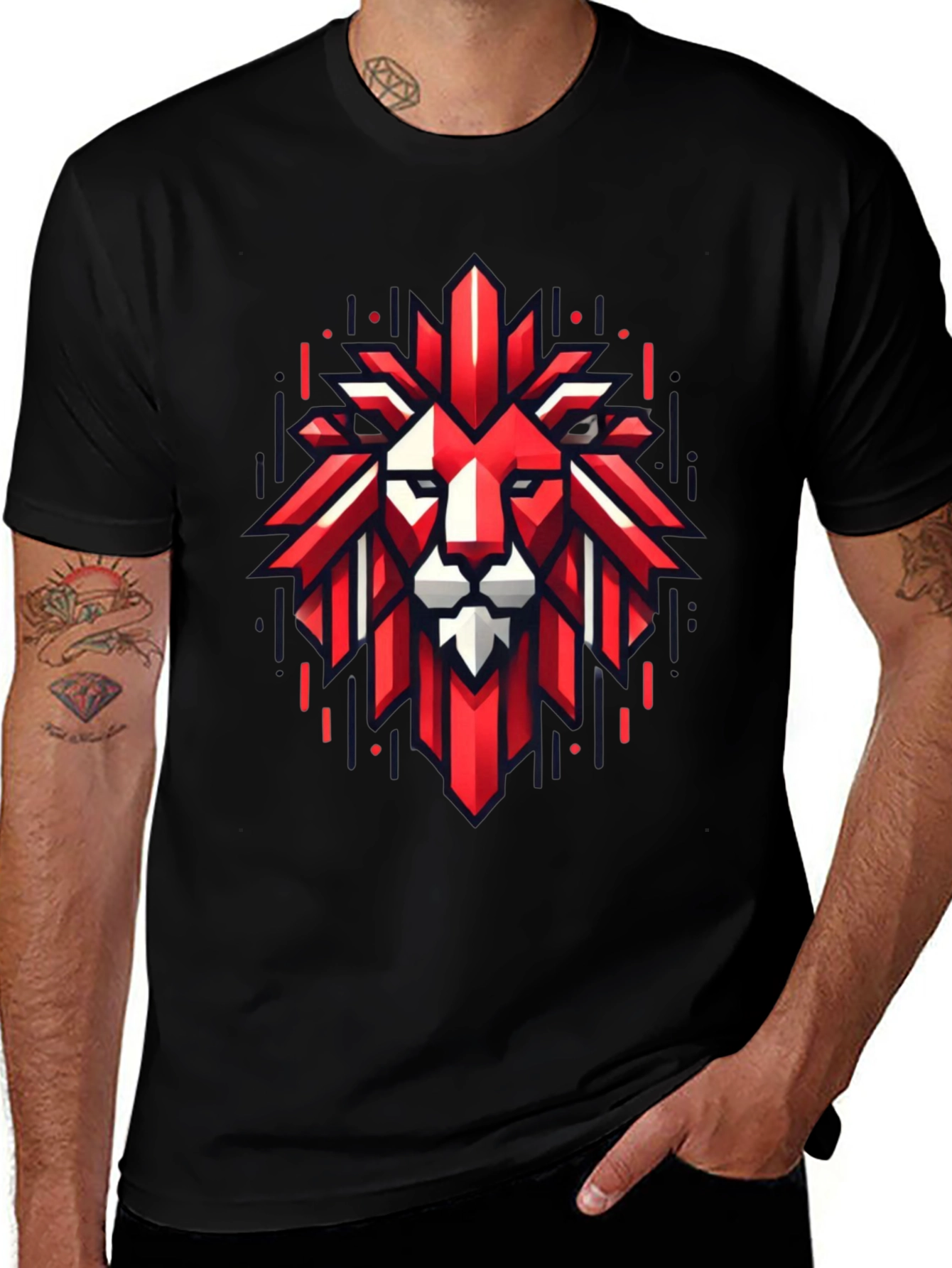 Variant 13 of Geometric Lion Graphic Tee - Bold Style