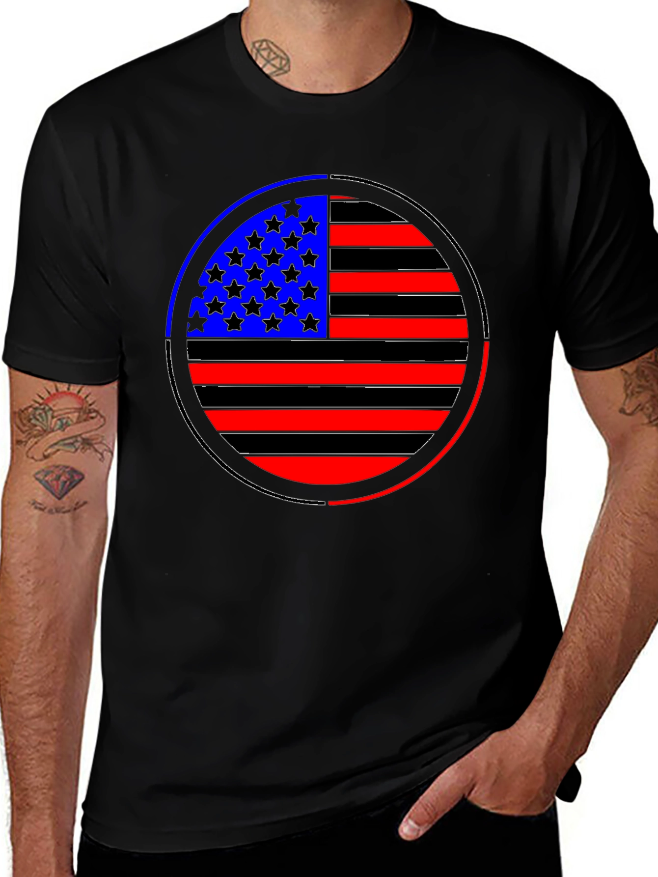 Variant 11 of American Flag Circle Graphic Tee - Black