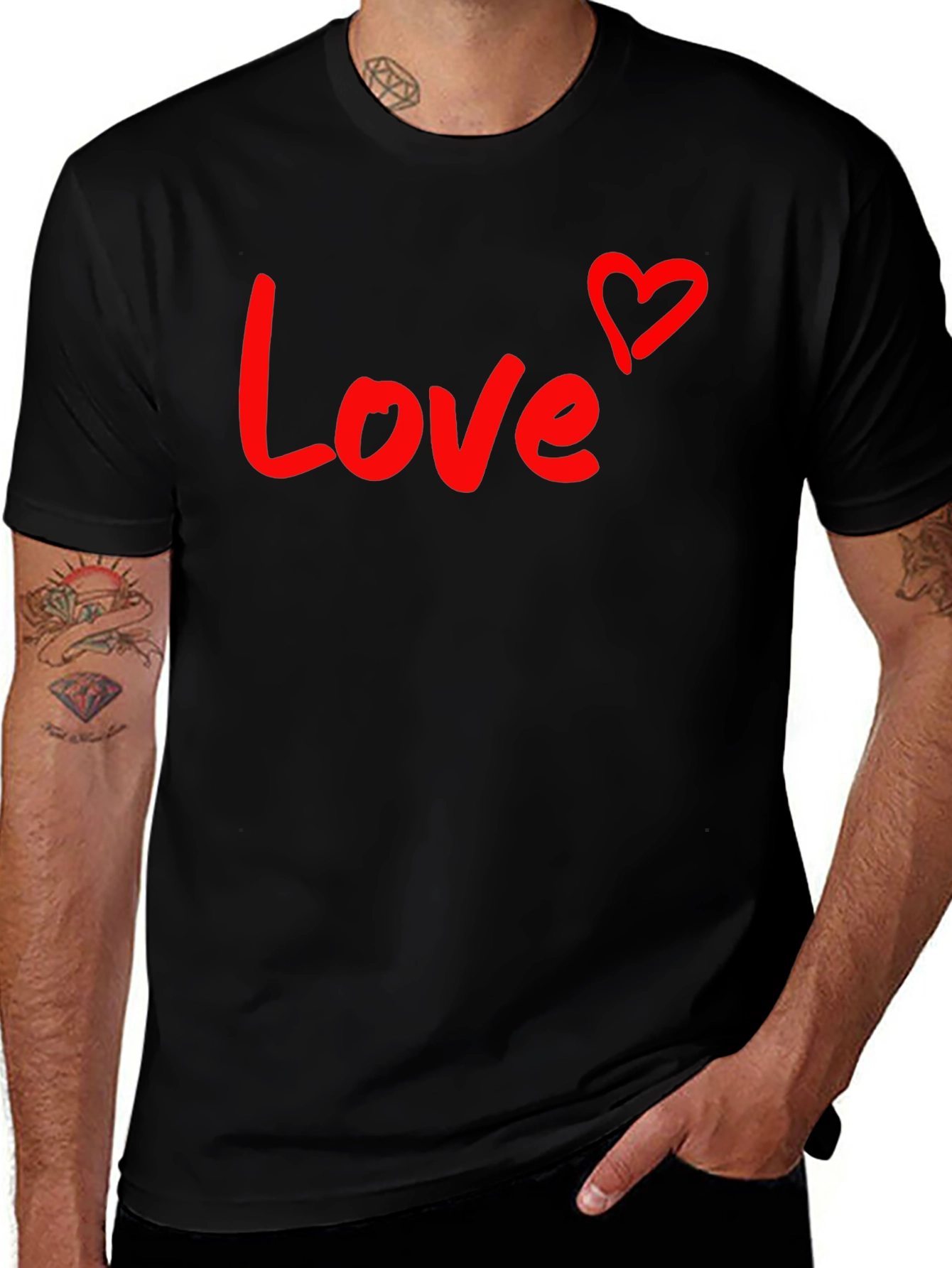 Variant 10 of Love Heart Graphic Tee - Black Cotton Blend