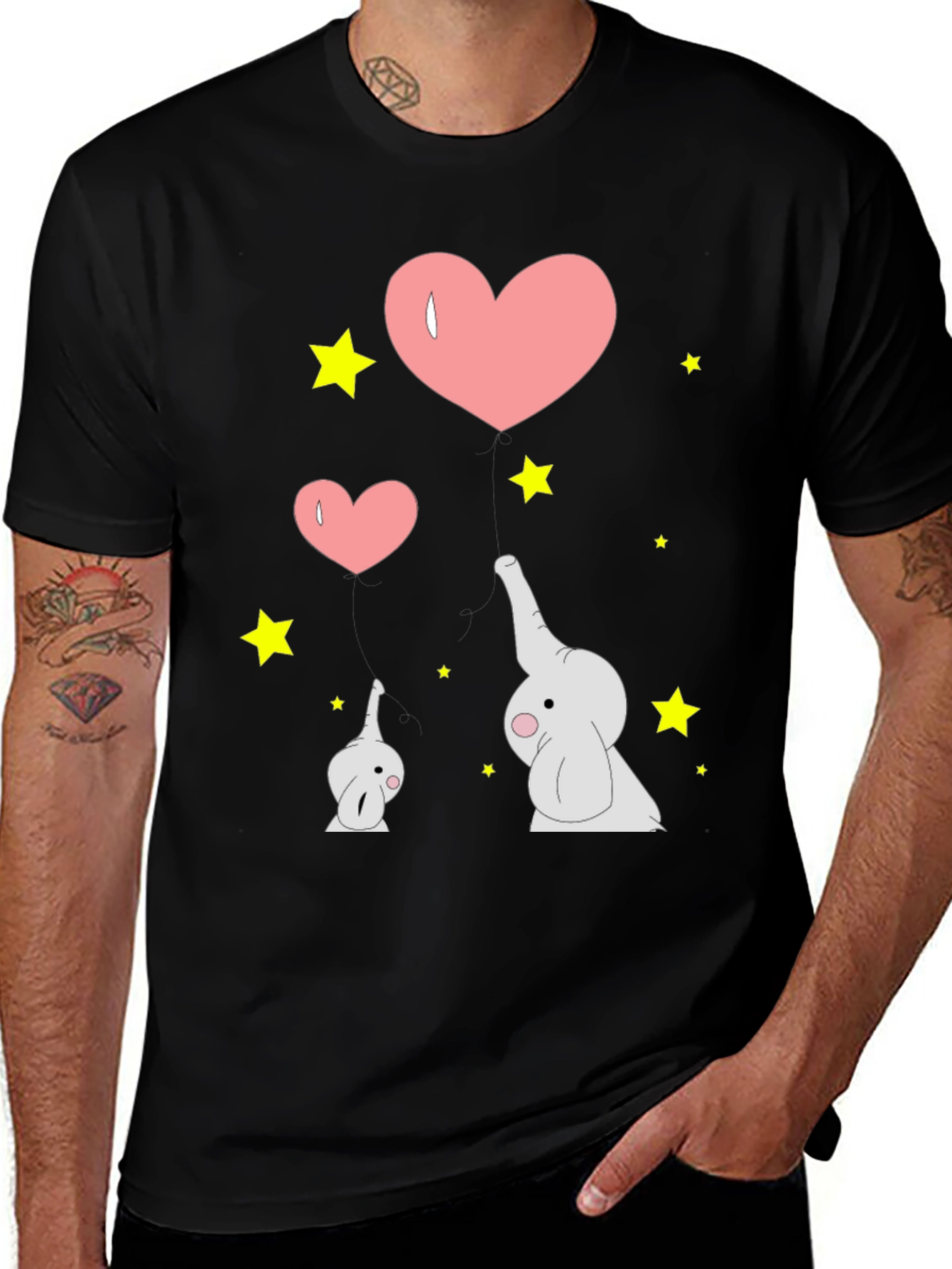 Variant 2 of Elephant Love Graphic Tee - Black Cotton T-Shirt