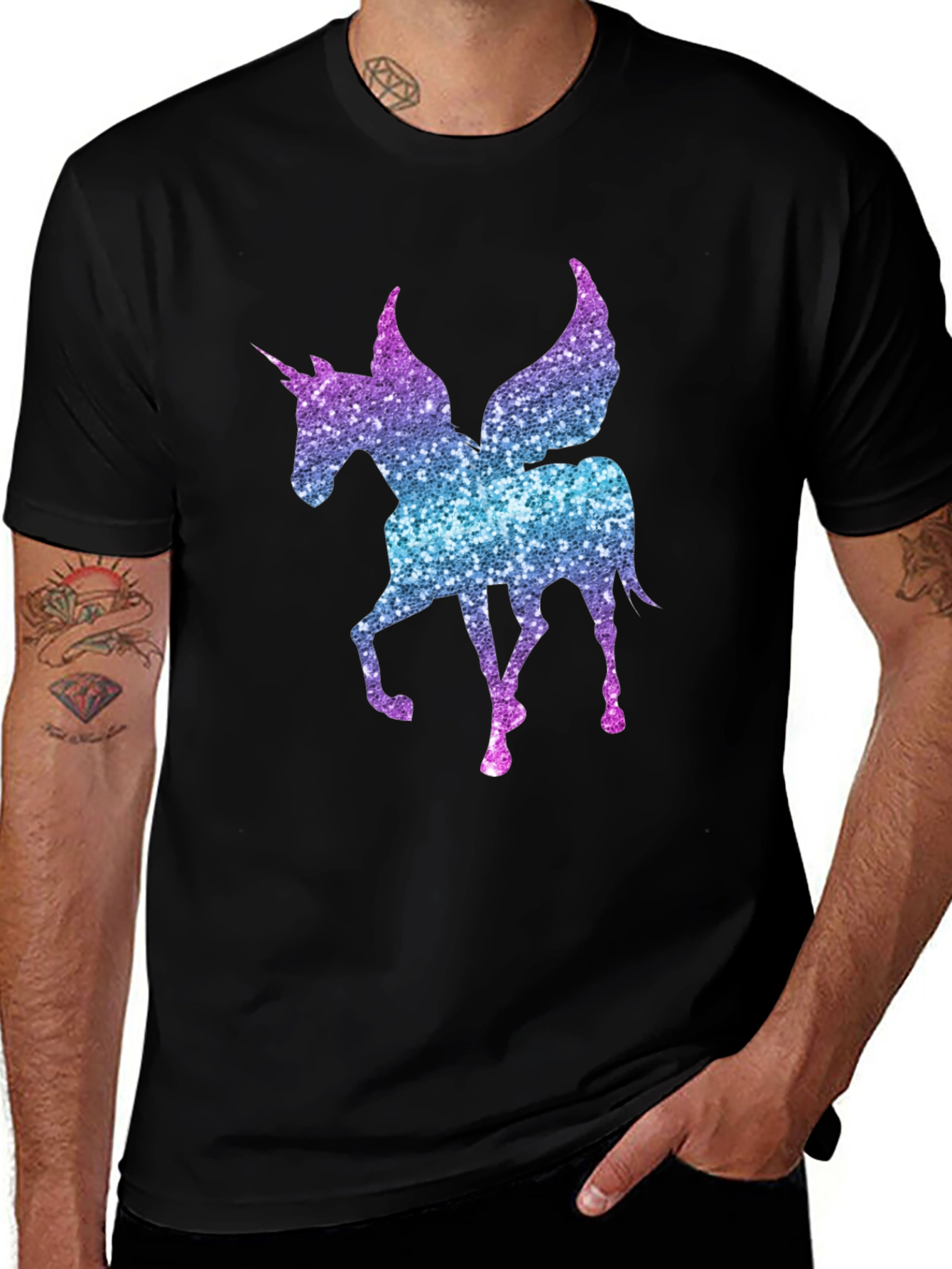 Variant 16 of Glitter Unicorn Graphic Tee - Stylish Men's Black T-Shirt