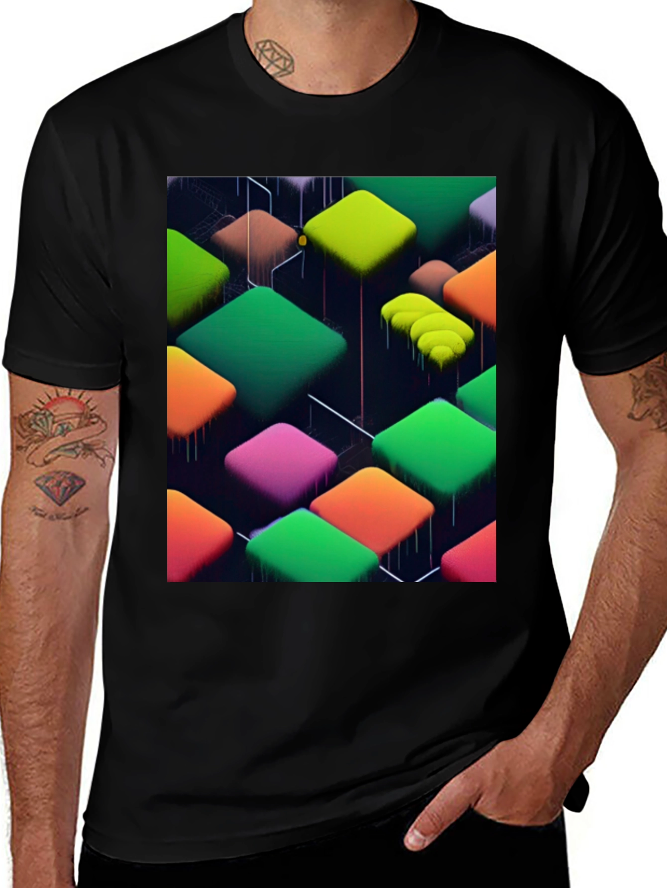 Variant 3 of Colorful 3D Cube Pattern T-Shirt