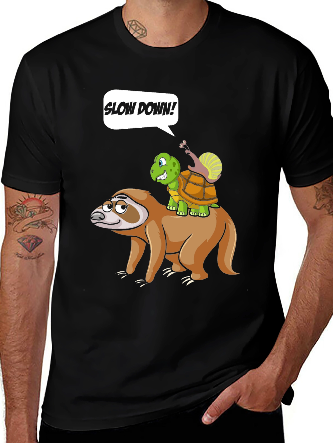 Variant 3 of Funny Slow Down Sloth, Turtle, and Snail T-Shirt