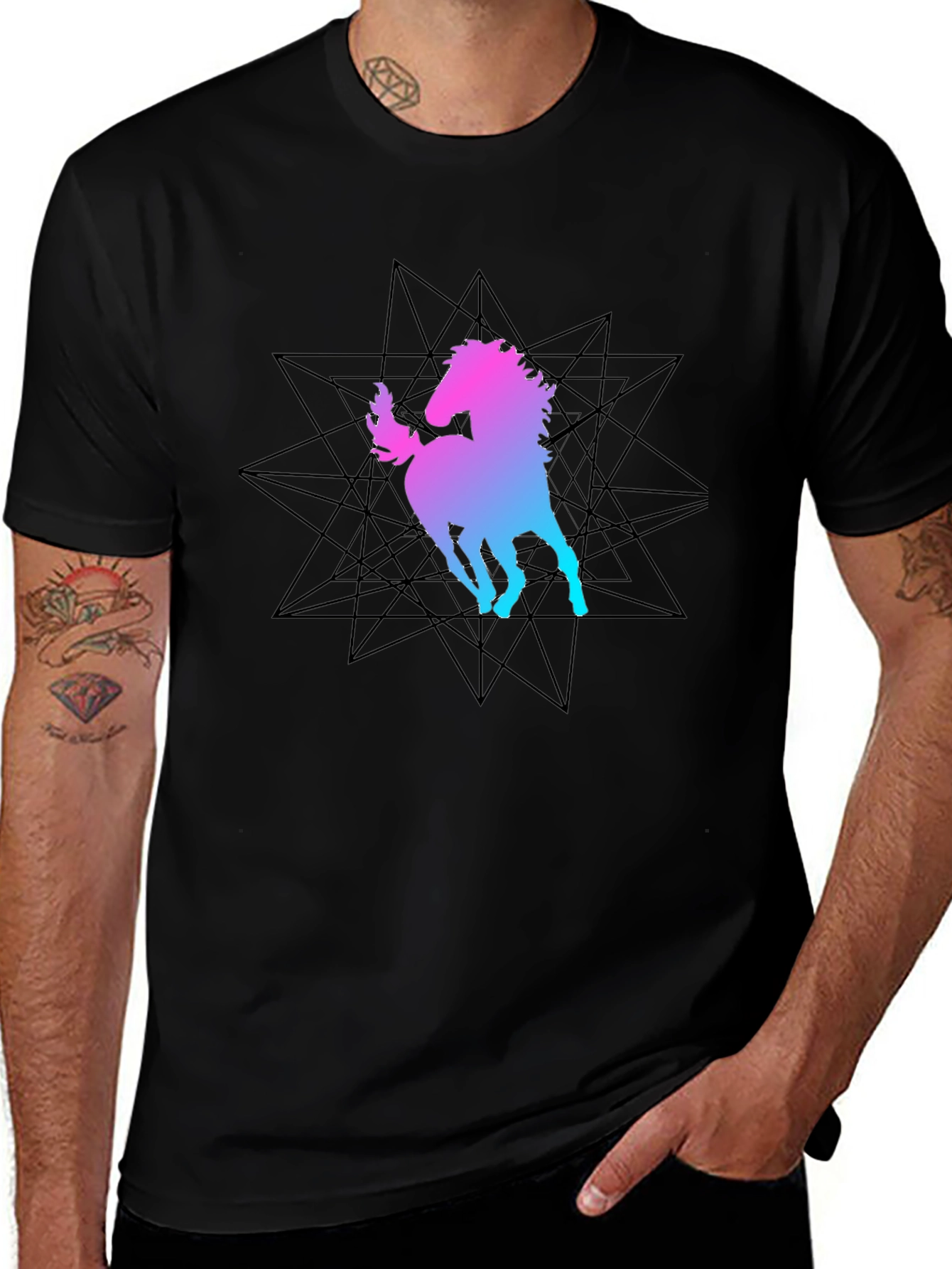 Variant 10 of Geometric Horse Graphic Tee - Black