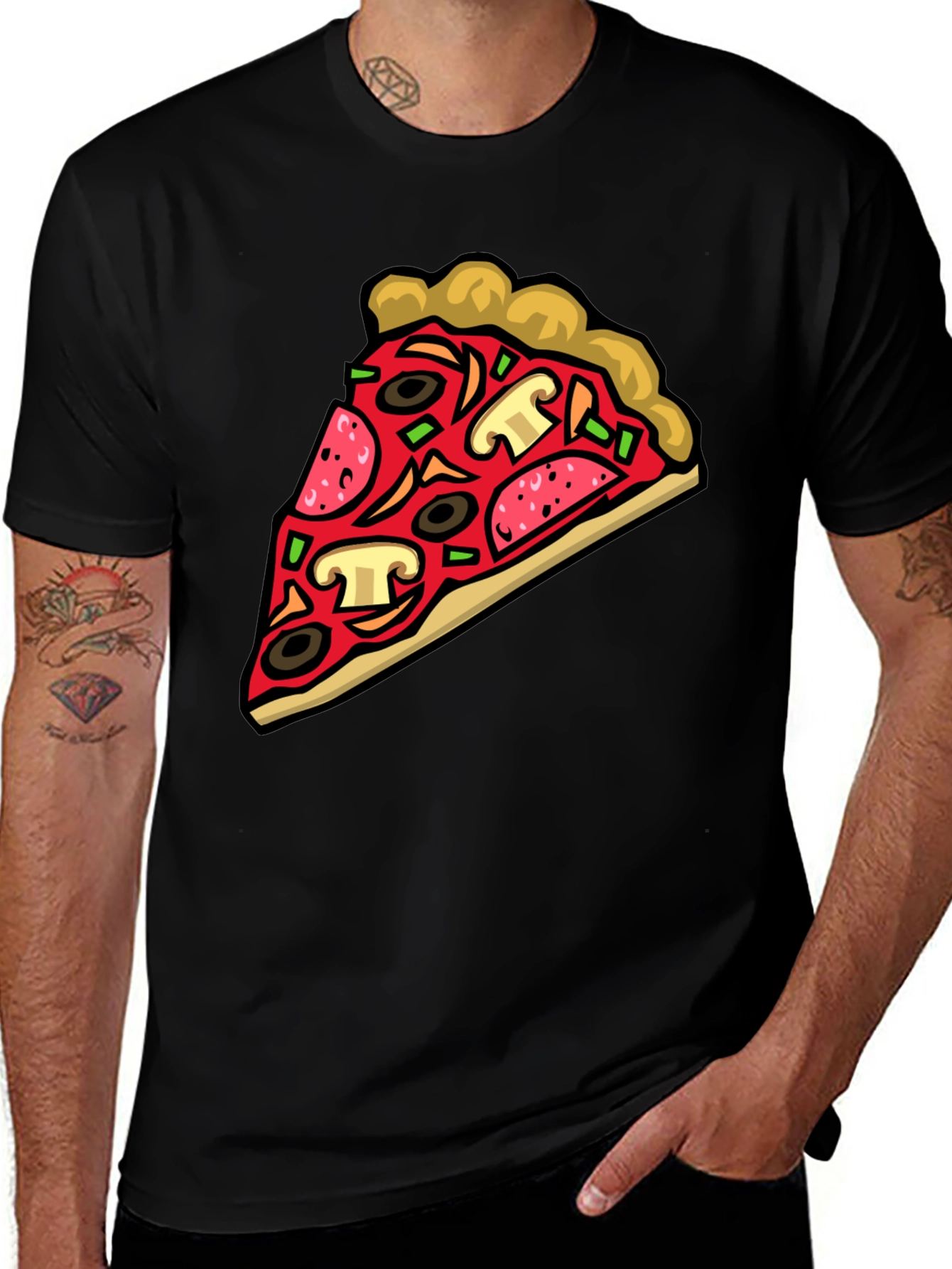 Variant 12 of Pizza Slice Graphic Tee - Black Crew Neck