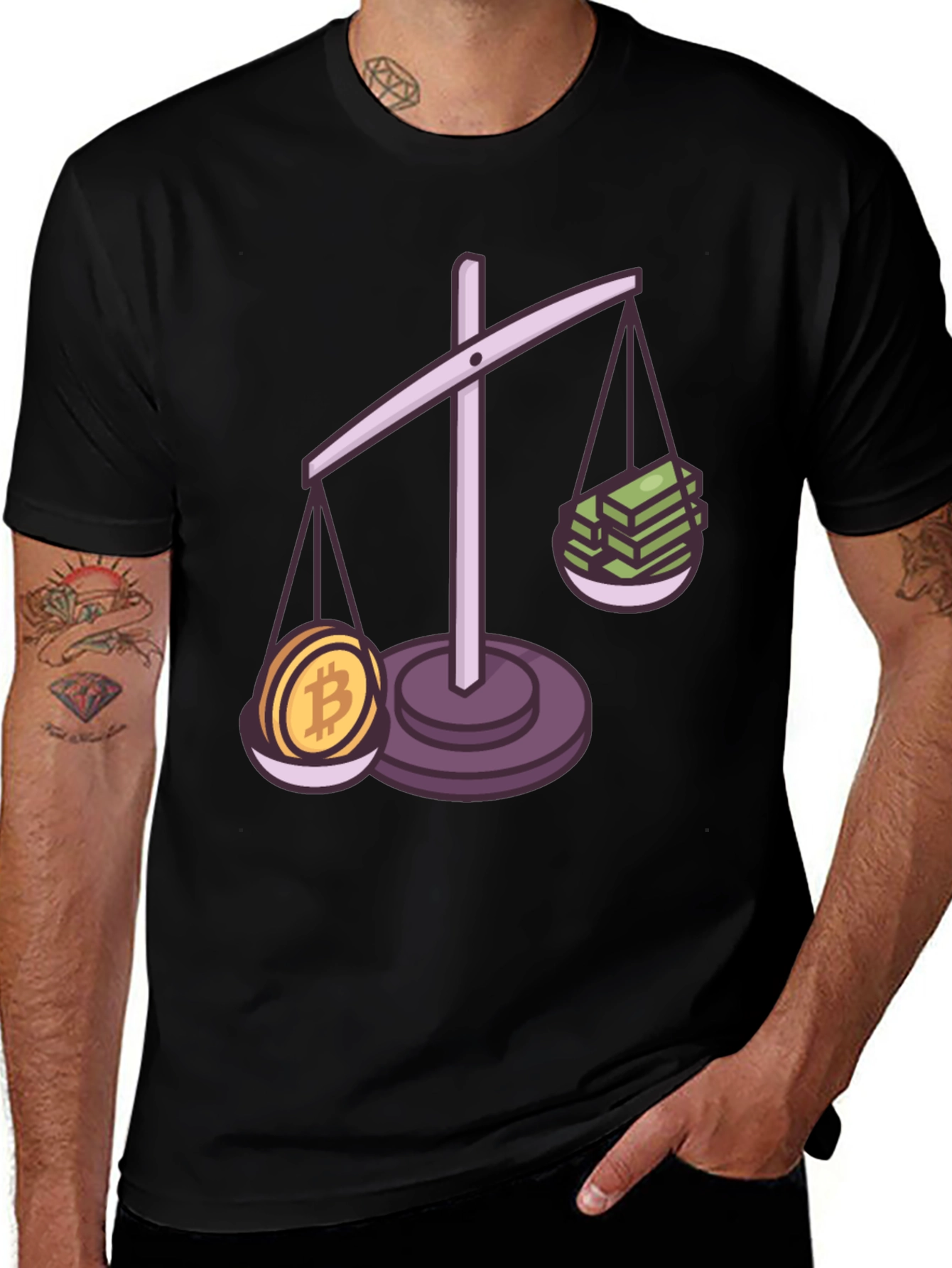Variant 13 of Bitcoin vs. Cash Graphic Tee - Balance of Finance T-Shirt