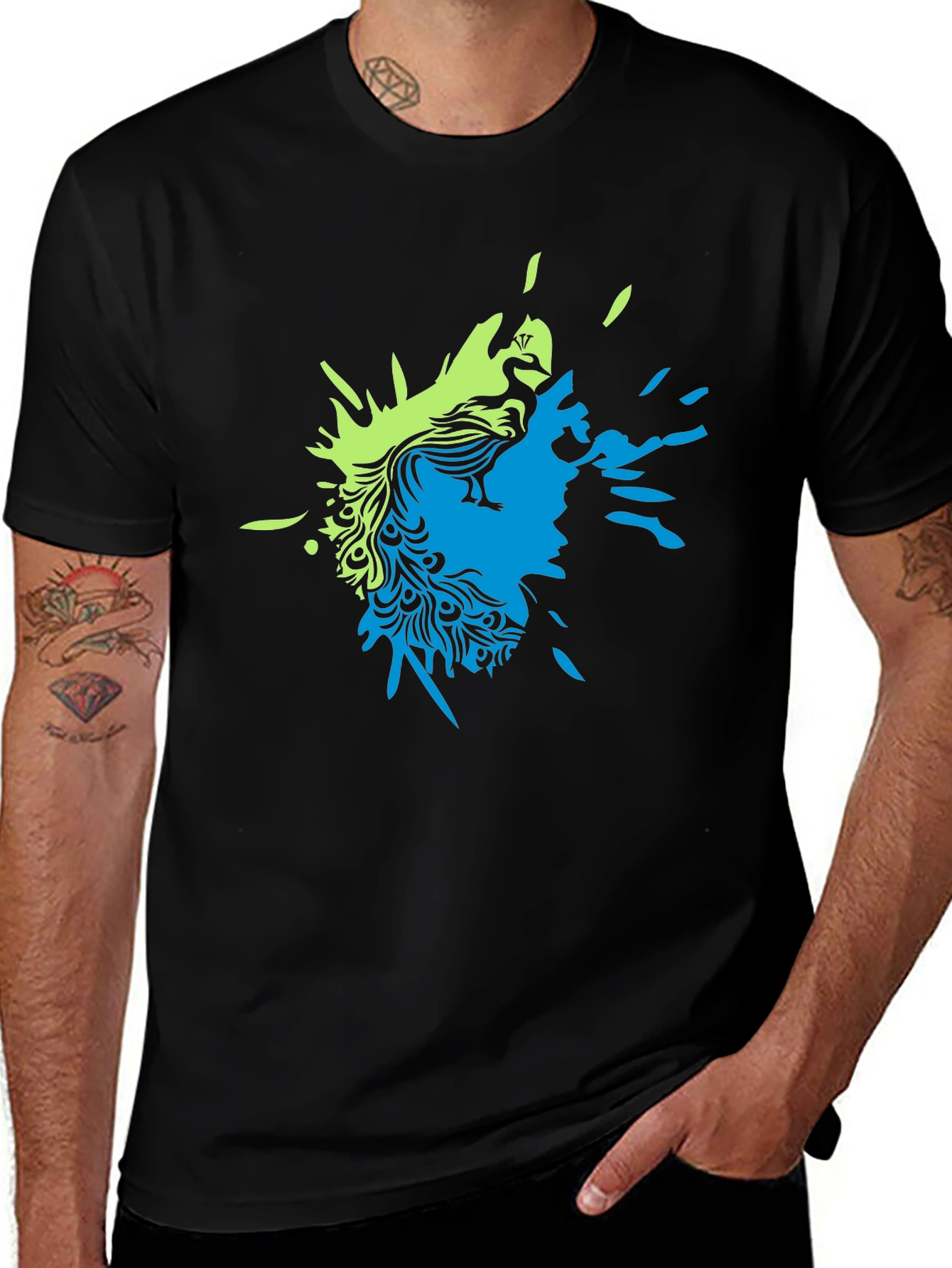 Variant 14 of Abstract Peacock Graphic Black T-Shirt
