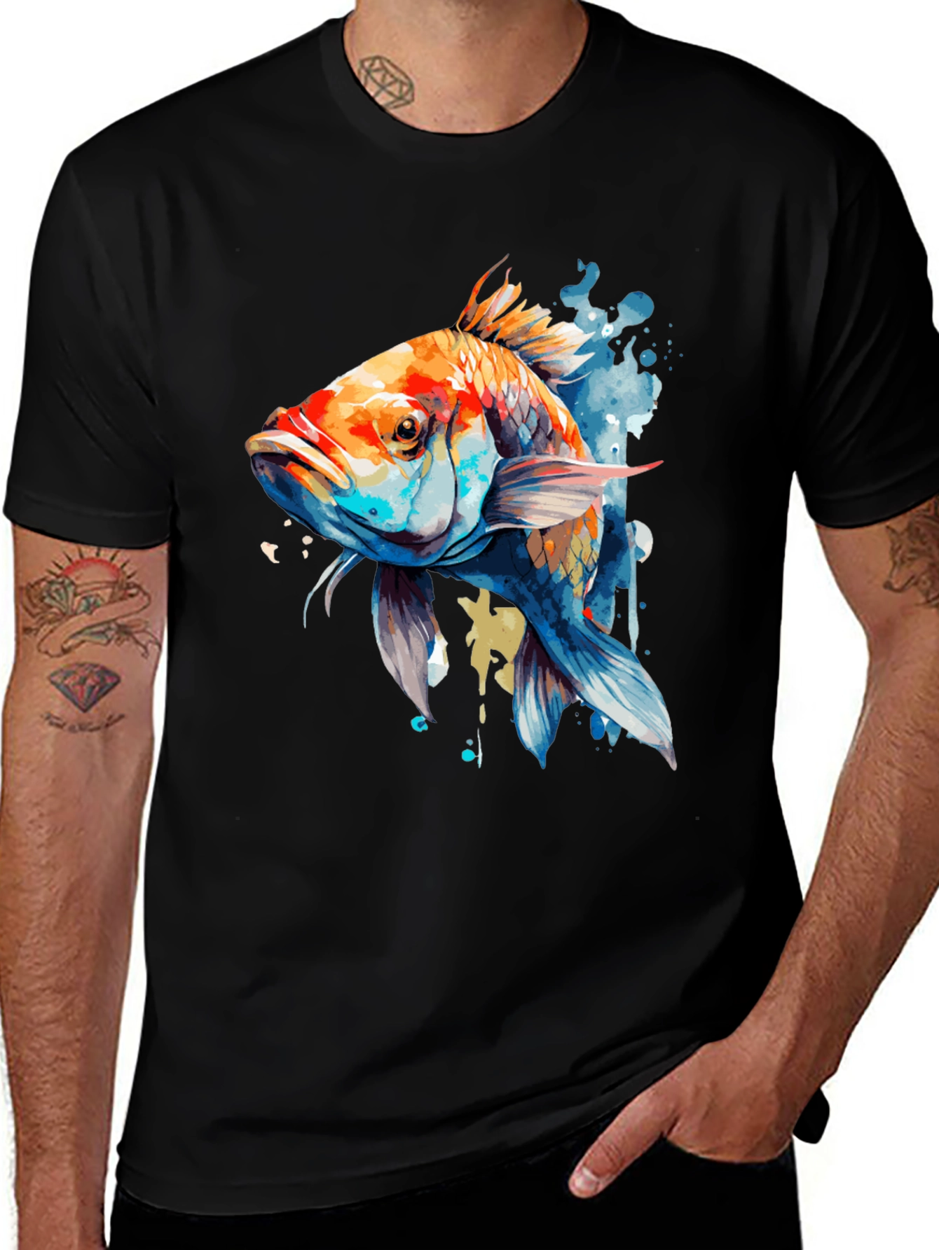 Variant 24 of Koi Fish Graphic Tee - Artistic Black T-Shirt