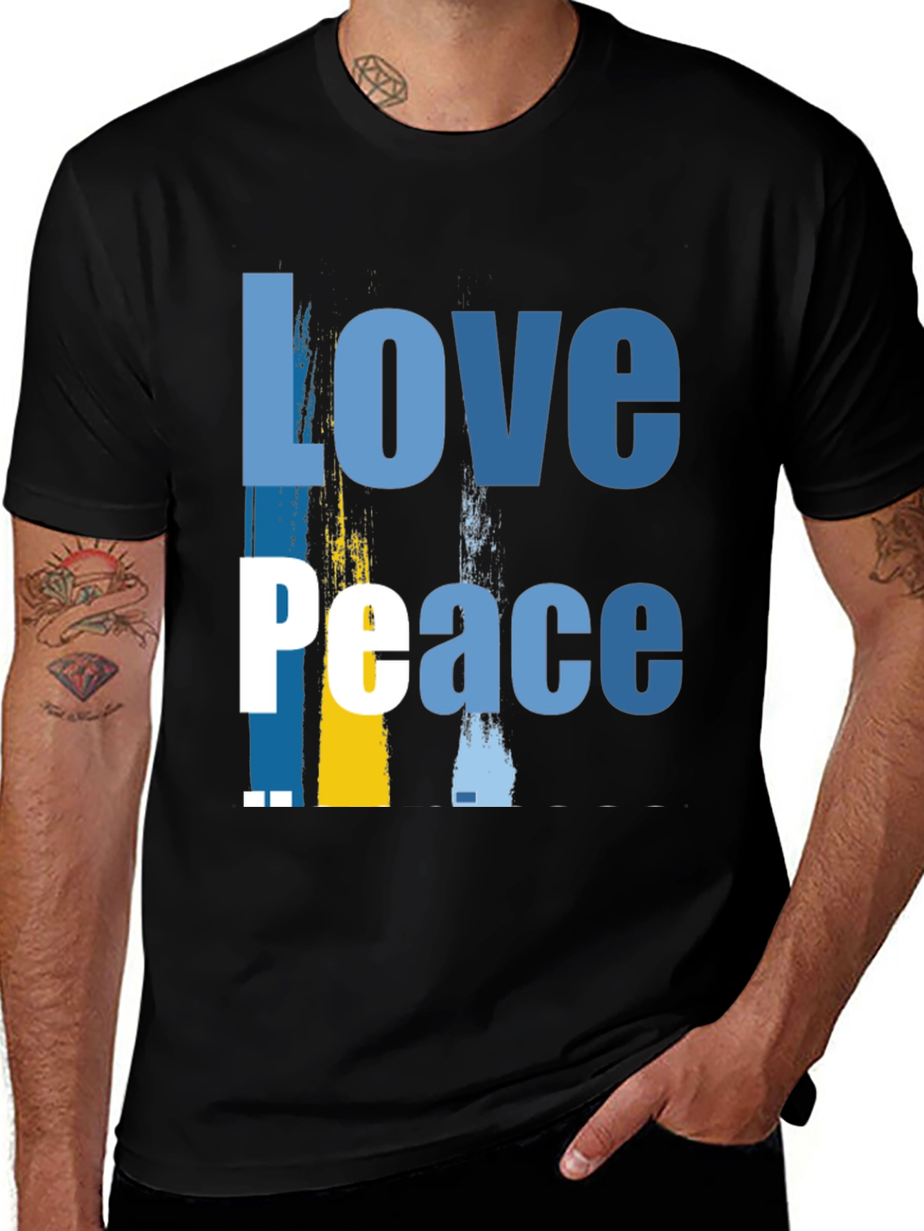 Variant 7 of Love Peace T-Shirt Ukraine Colors - Black