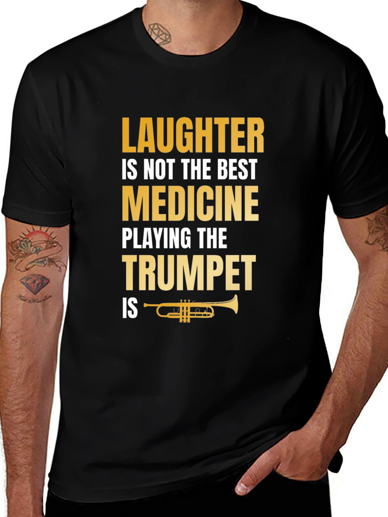 Variant 3 of Trumpet Player Humor Graphic Tee - Black Cotton T-Shirt