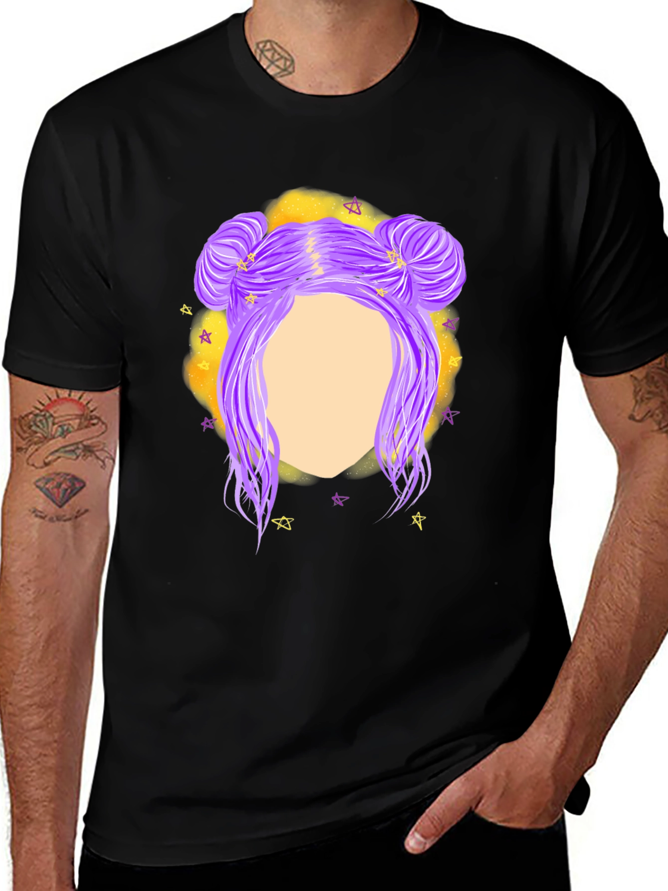 Variant 4 of Cosmic Bun Hair T-Shirt - Black