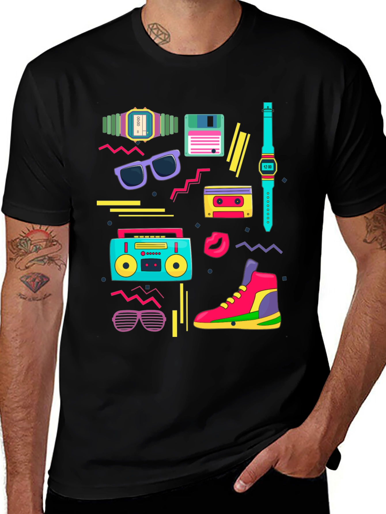 Retro 80s Graphic Tee - Vintage Style Black T-Shirt