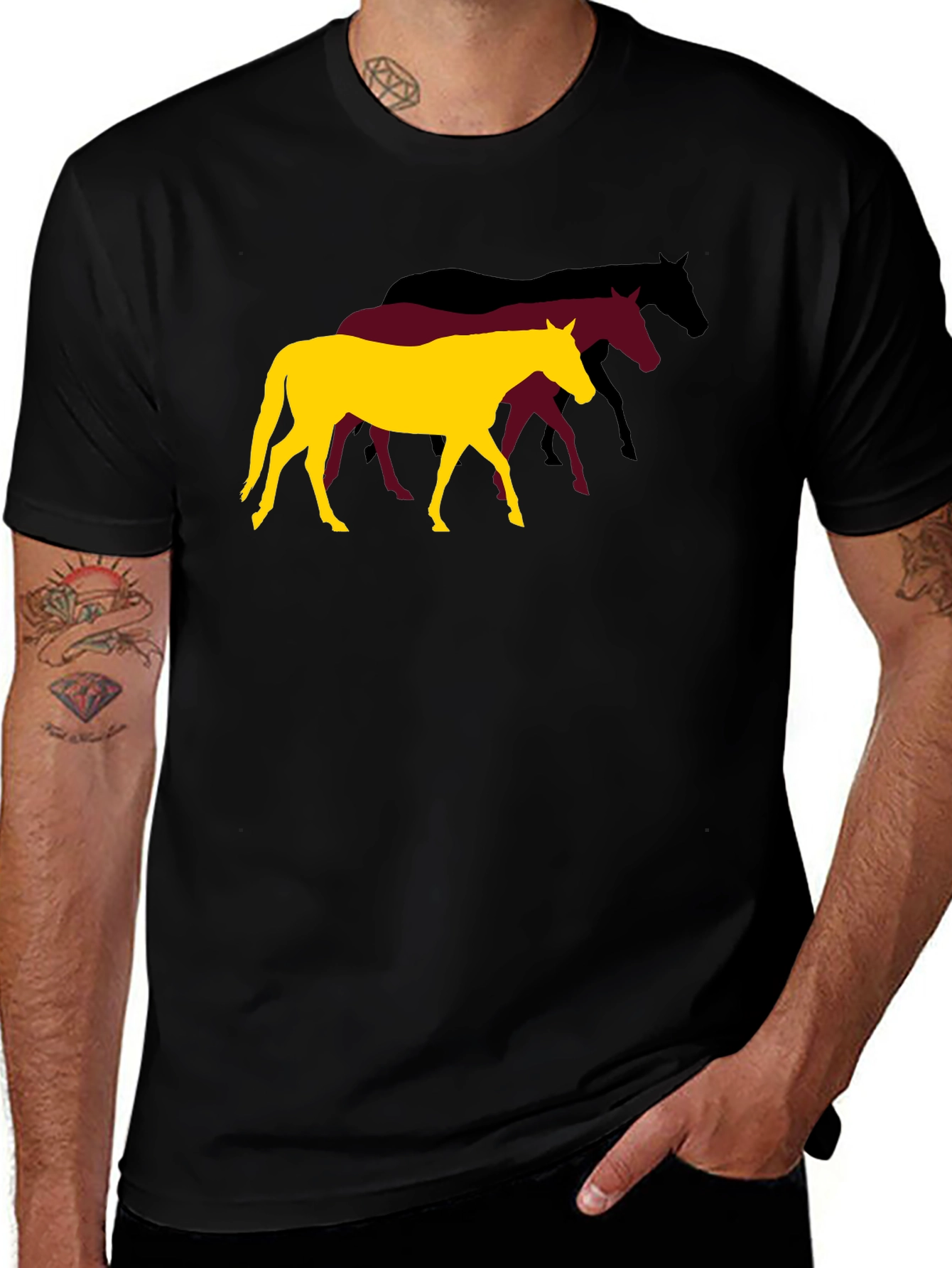 Variant 20 of Men's Black T-Shirt with Horse Graphic