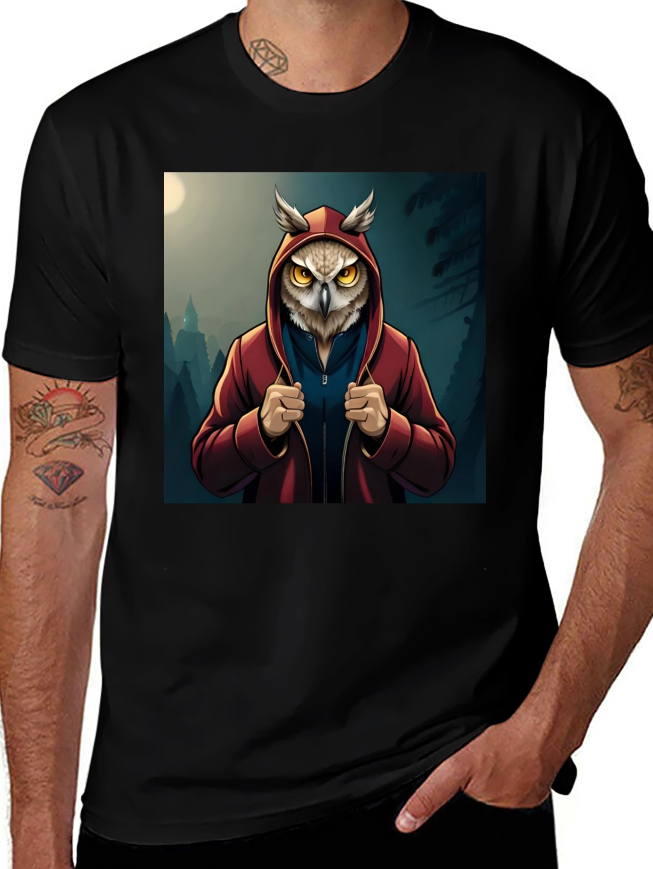 Owl Hoodie Graphic T-Shirt