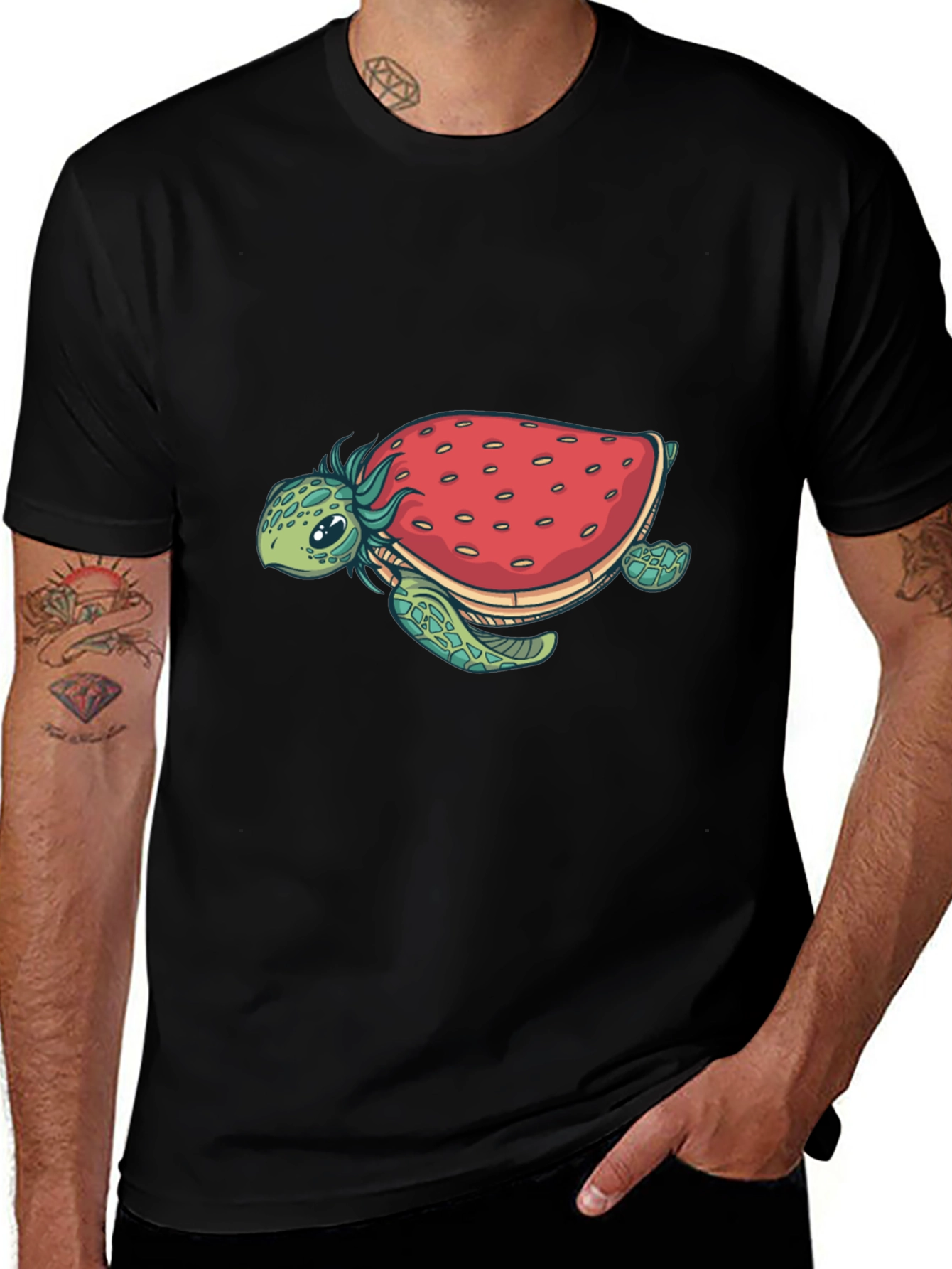Variant 28 of Strawberry Turtle Graphic Tee - Black Cotton Blend