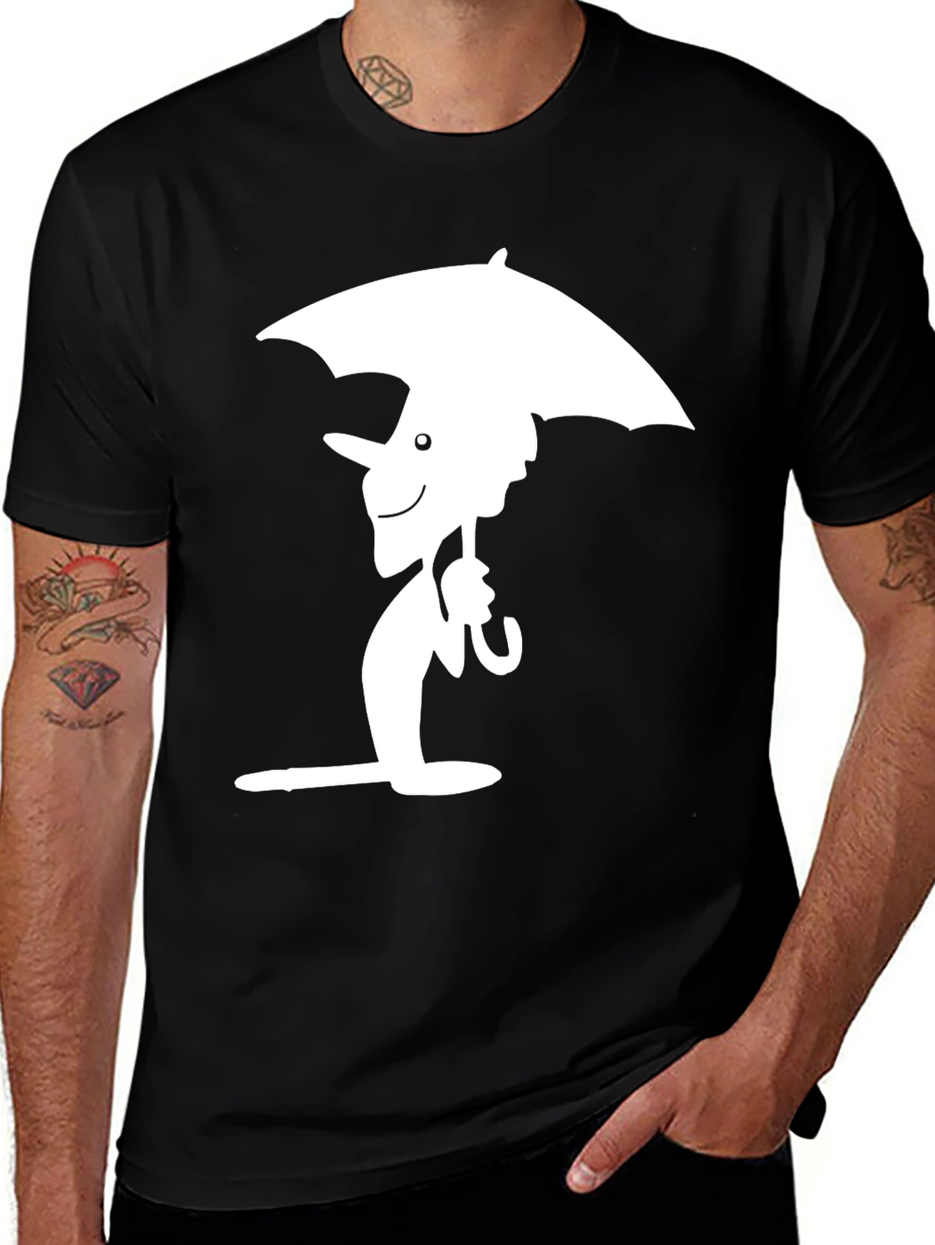 Variant 28 of Whimsical Umbrella Graphic Tee - Stylish Black Cotton Shirt