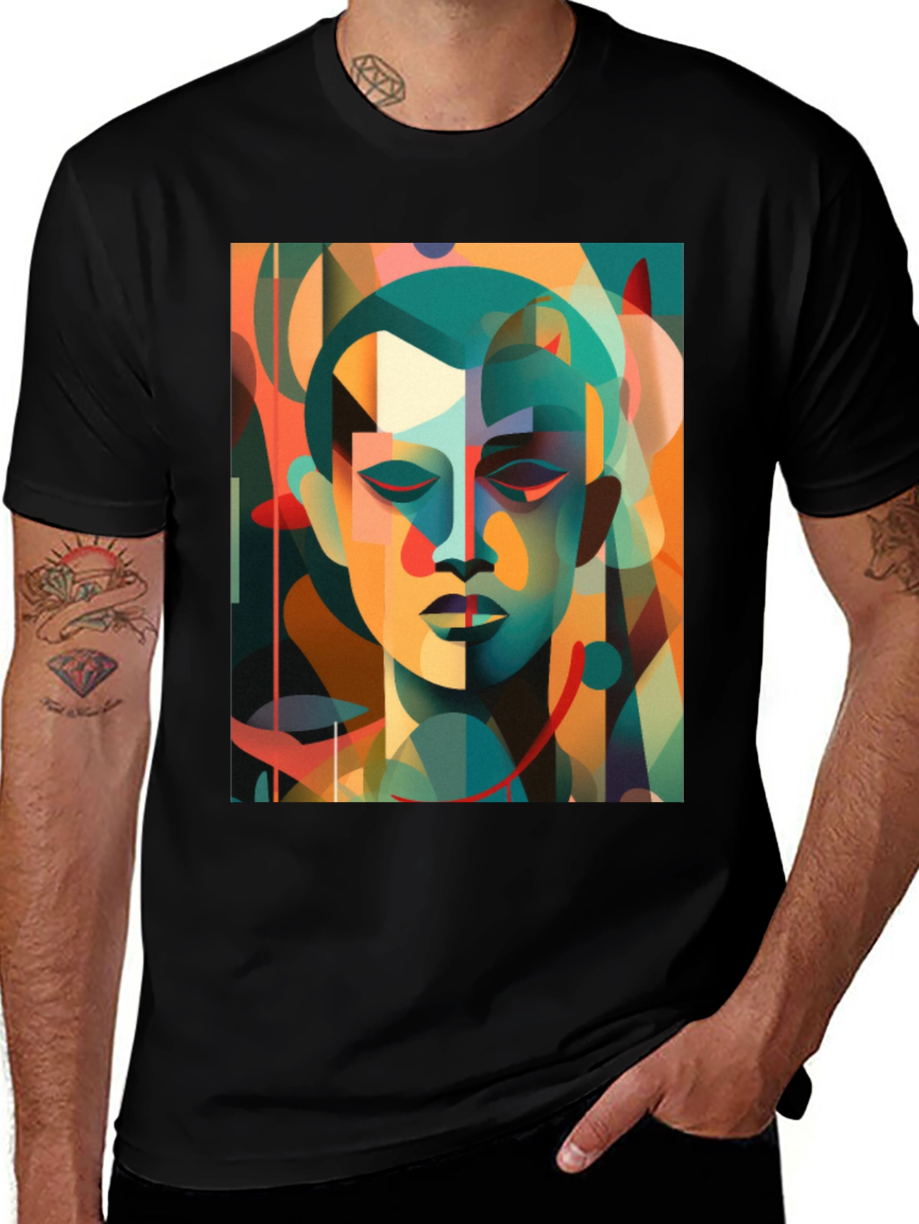 Variant 14 of Abstract Face Graphic Black T-Shirt