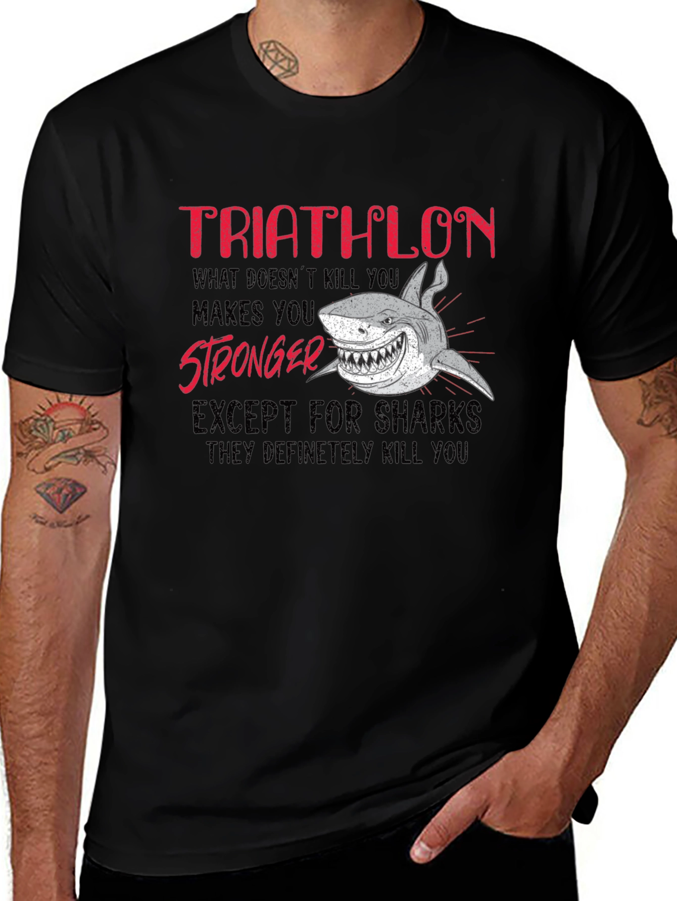 Triathlon Shark Graphic Tee - Funny Triathlete T-Shirt