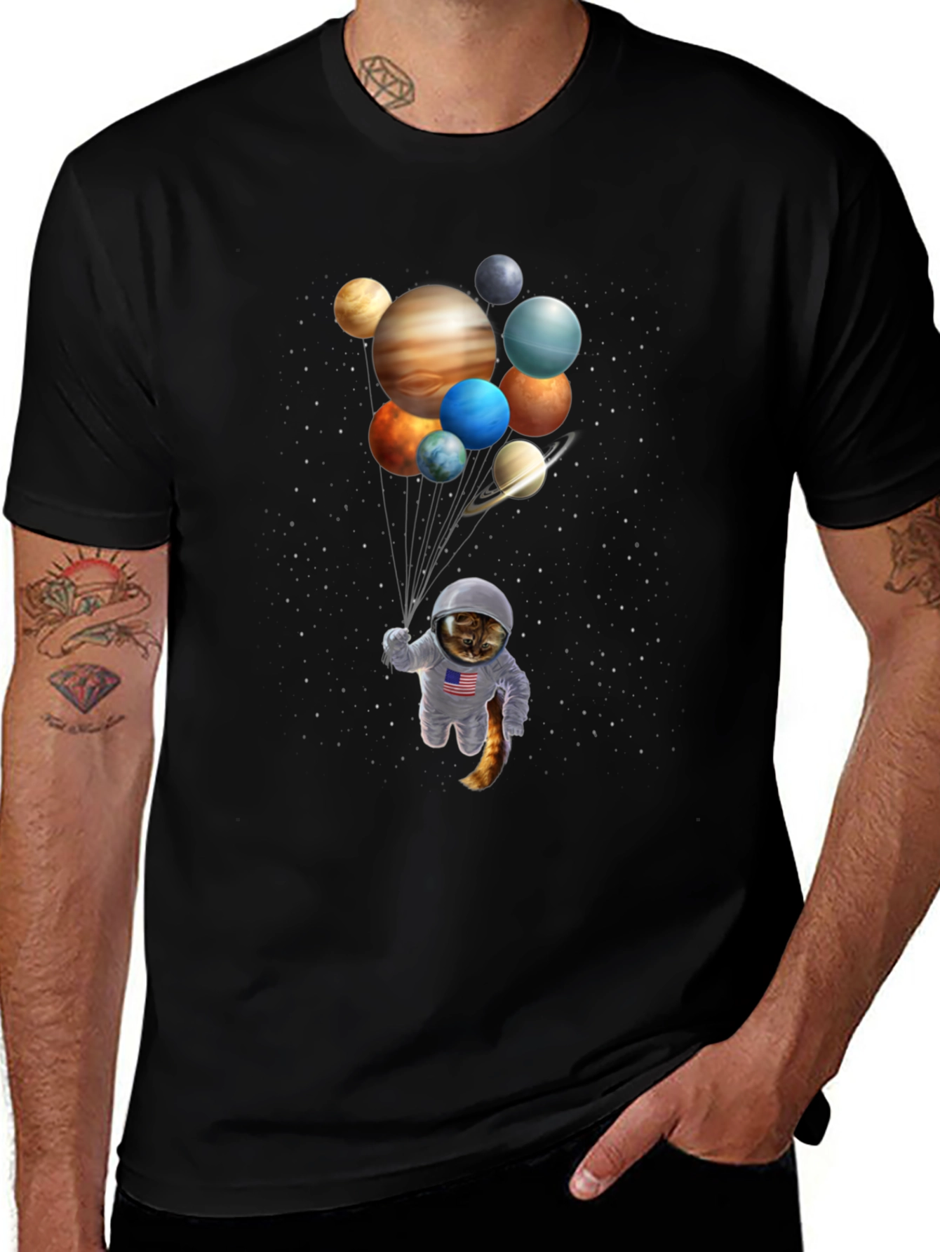 Variant 10 of Cat Astronaut Planets T-Shirt