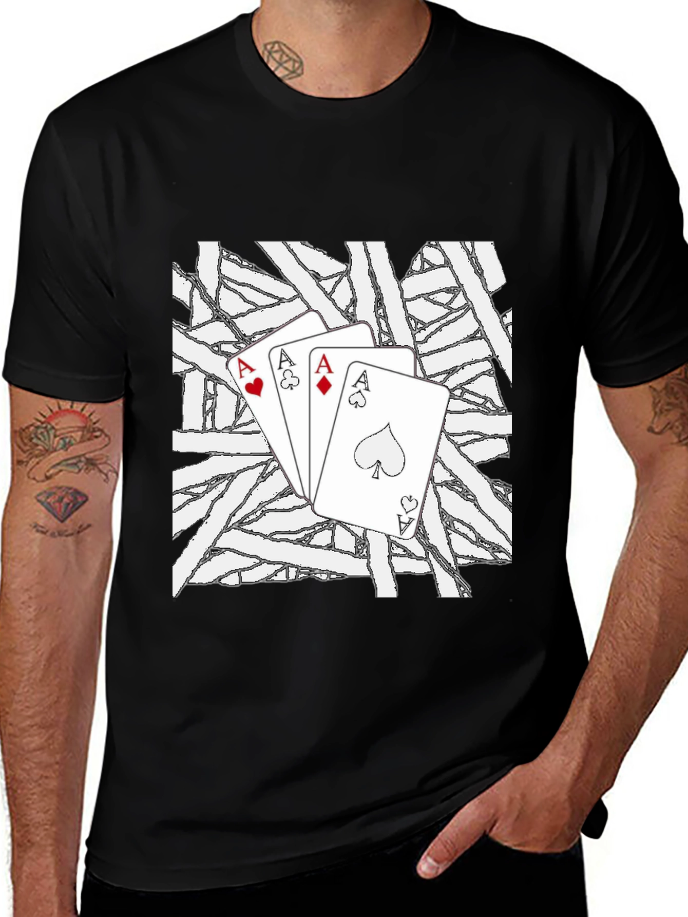 Variant 12 of Aces Playing Card Graphic Black T-Shirt