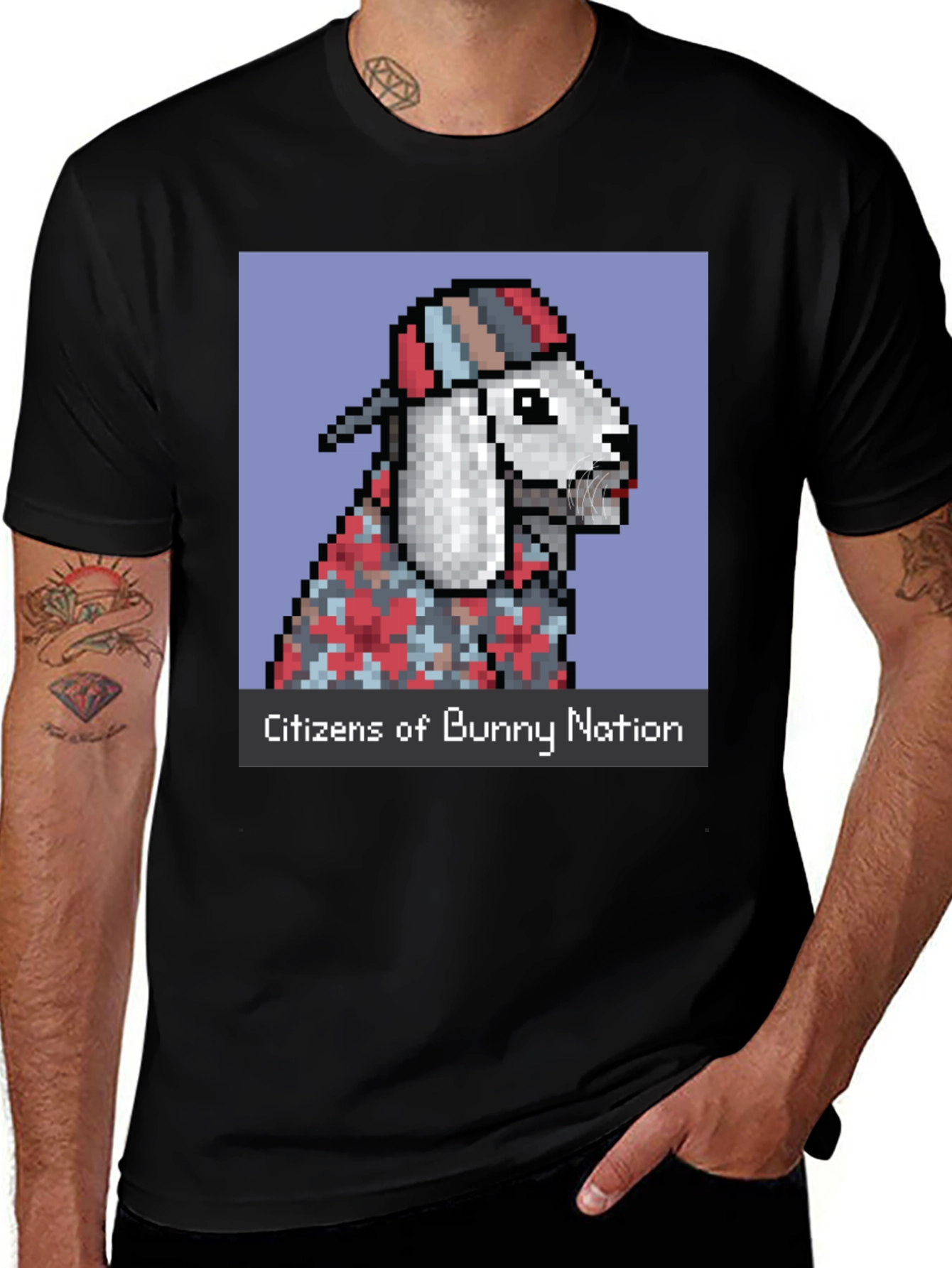 Variant 5 of Citizens of Bunny Nation T-Shirt Pixel Art Black Tee