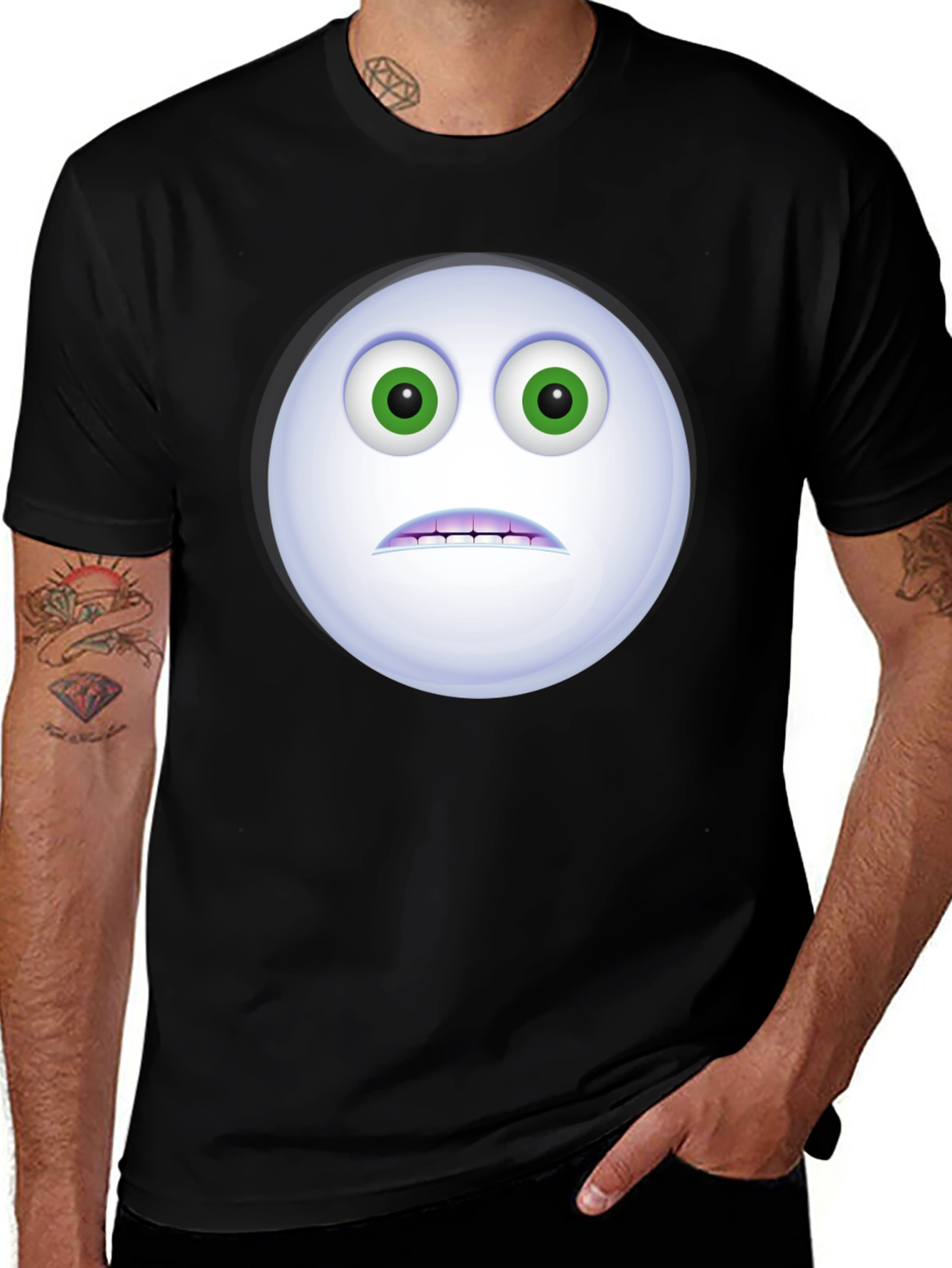 Variant 22 of Worried Emoji Graphic Black T-Shirt