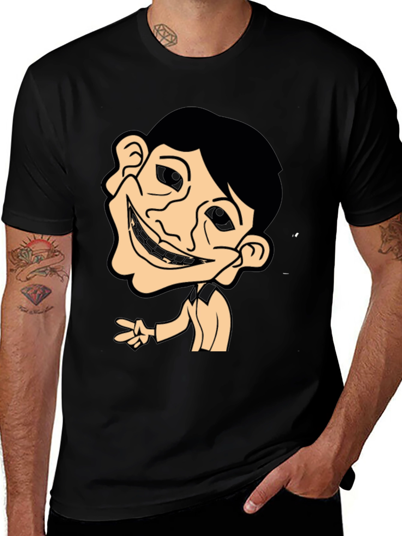Variant 9 of Cartoon Face Graphic Black T-Shirt