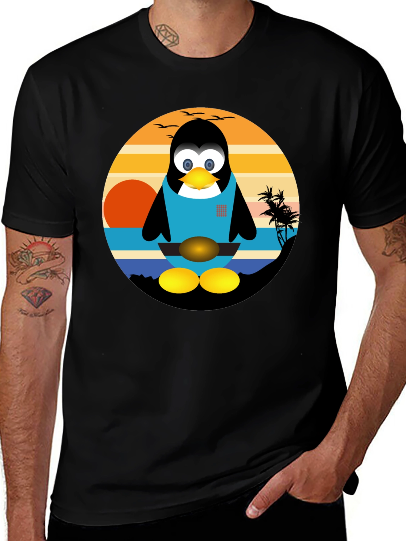 Variant 9 of Penguin Beach Graphic Tee - Black Cotton T-Shirt