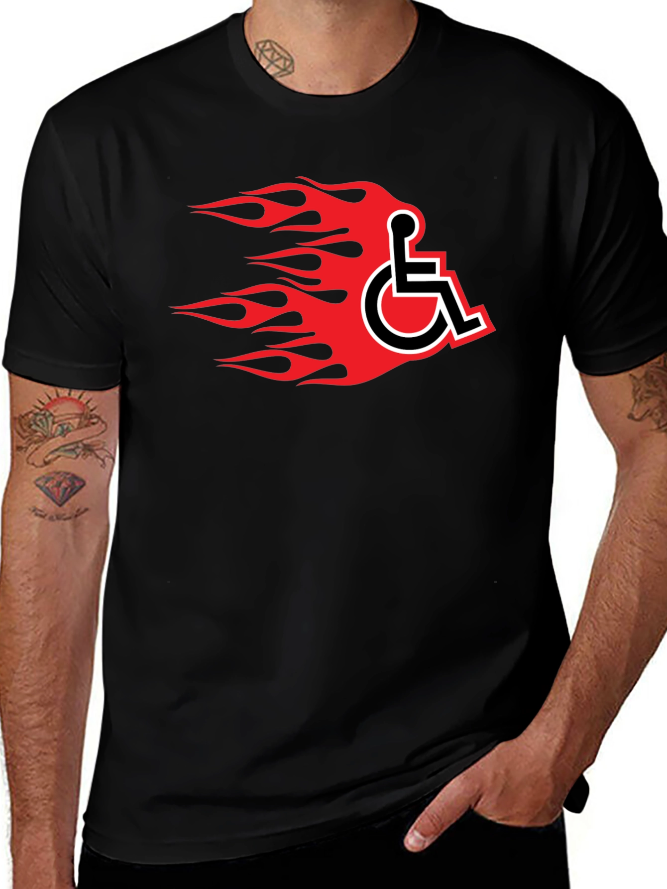 Variant 18 of Wheelchair Flames Graphic T-Shirt - Black