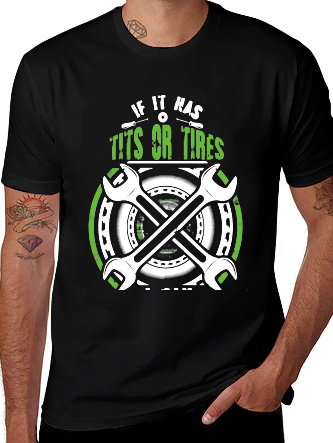 Variant 17 of Humorous Mechanic T-Shirt: "Tits or Tires, I Can Handle It"