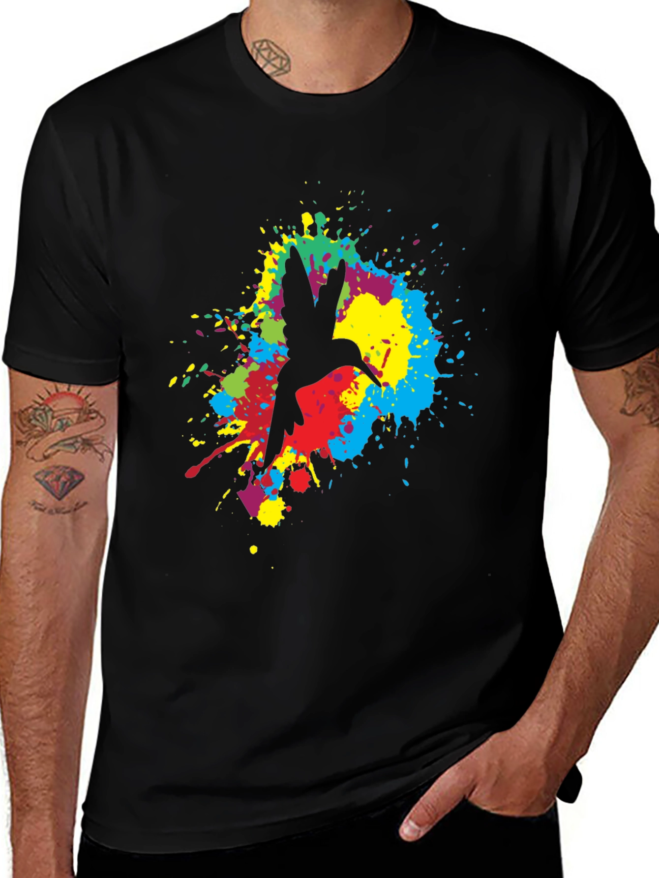 Variant 20 of Hummingbird Splash Graphic Black T-Shirt