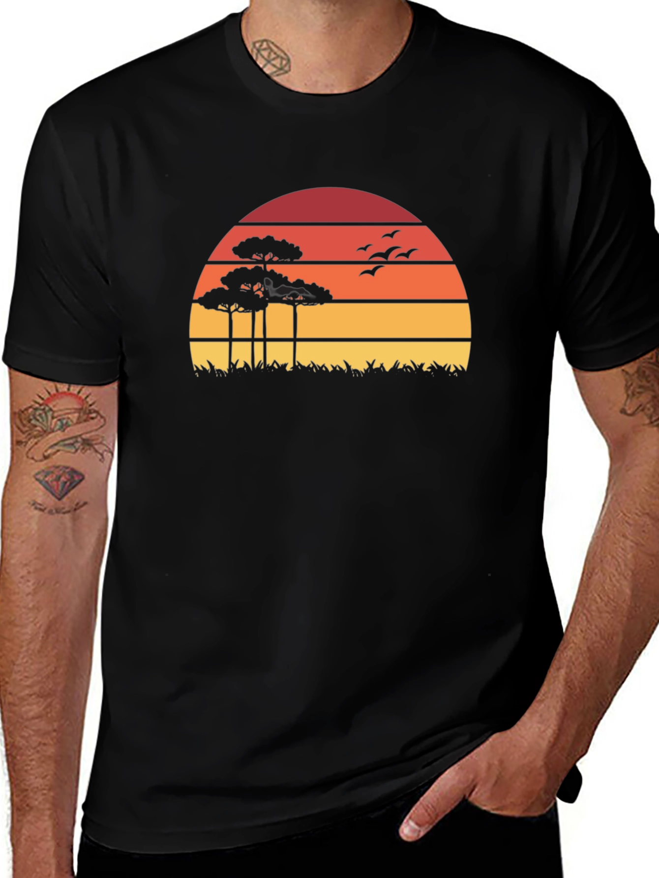Variant 23 of Sunset Silhouette Graphic Tee - Nature Inspired Design