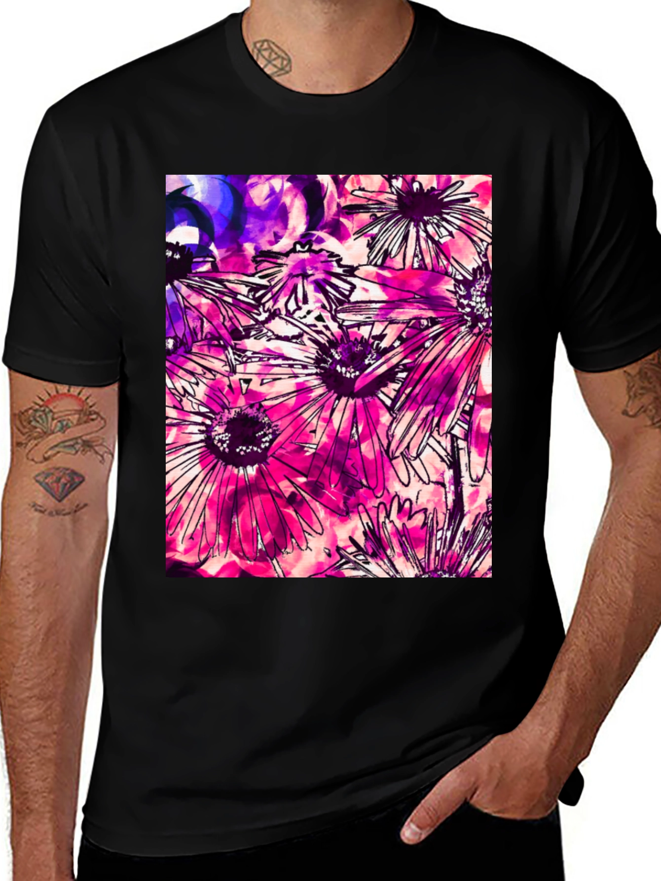 Variant 11 of Floral Print Black T-Shirt