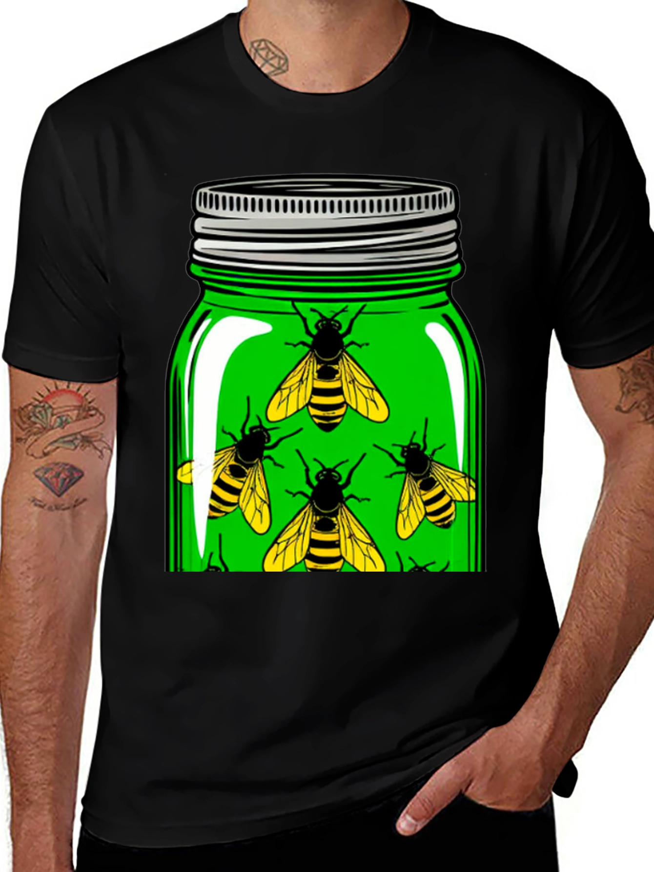 Variant 21 of Bees in Jar Graphic Tee - Novelty Honey Bee Shirt