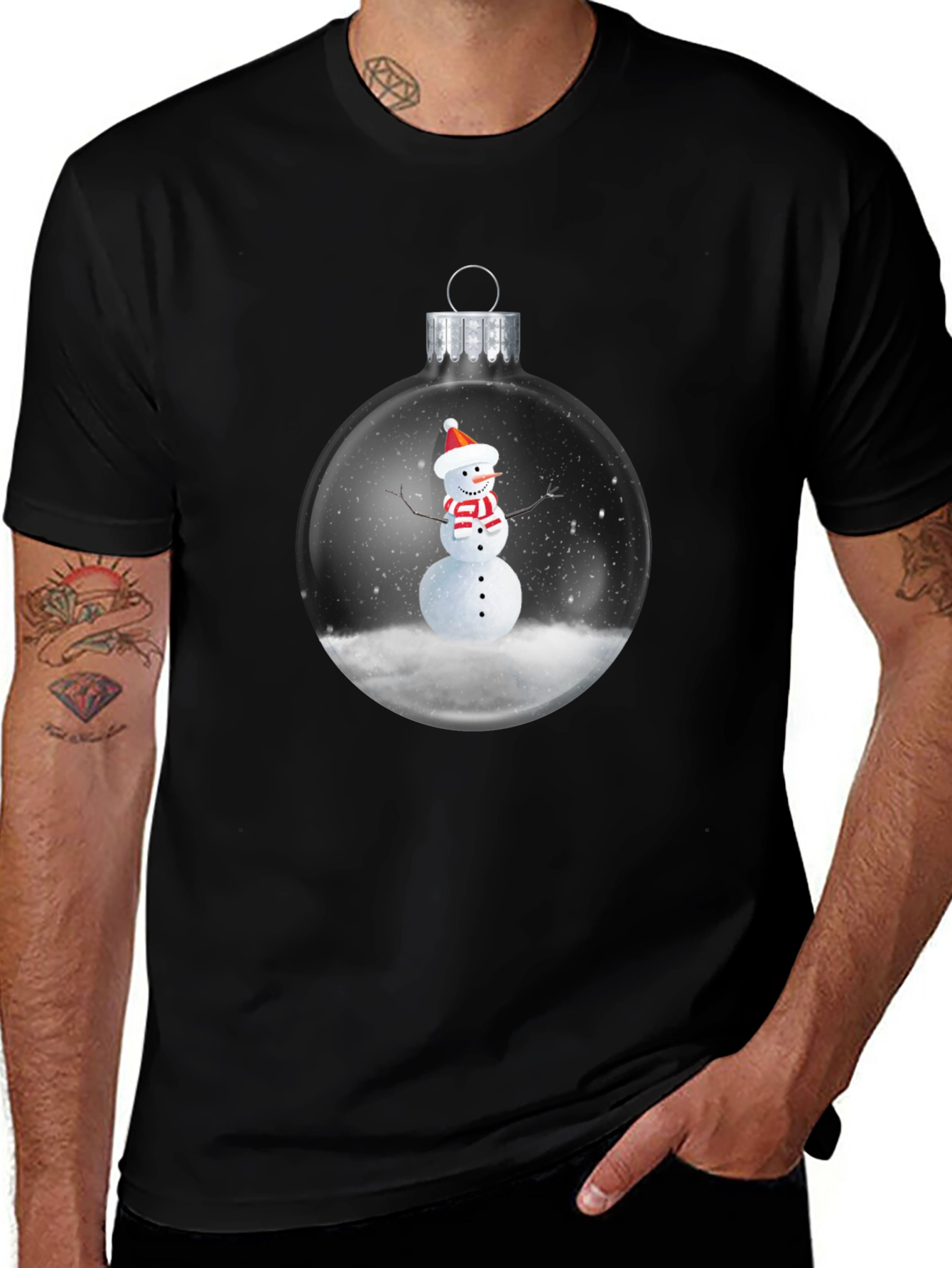 Snowman Ornament Graphic Tee - Black