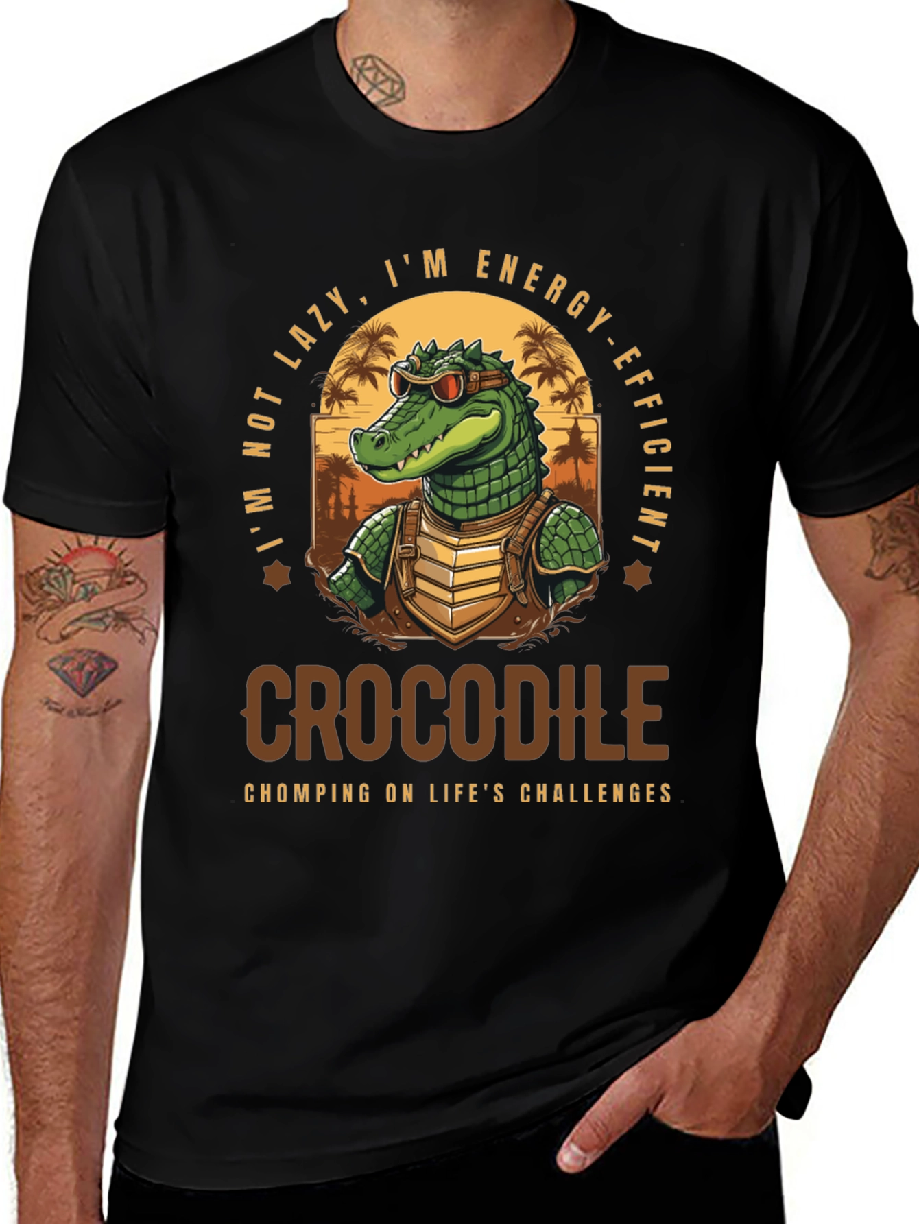 Variant 12 of Crocodile Chomp T-Shirt - Lazy? Nope, Energy-Efficient!