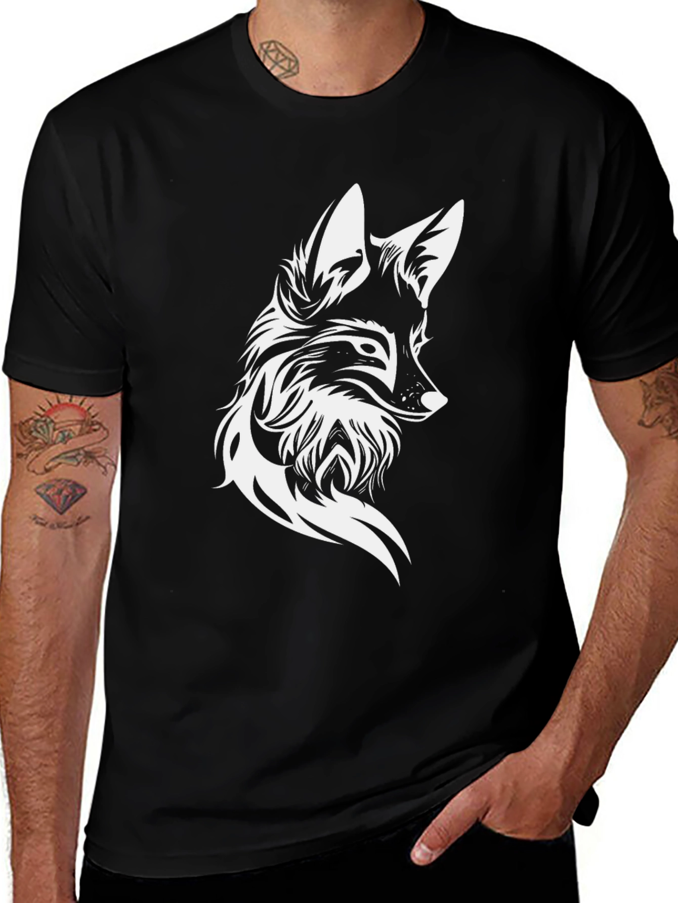 Variant 26 of Black T-Shirt with White Fox Graphic