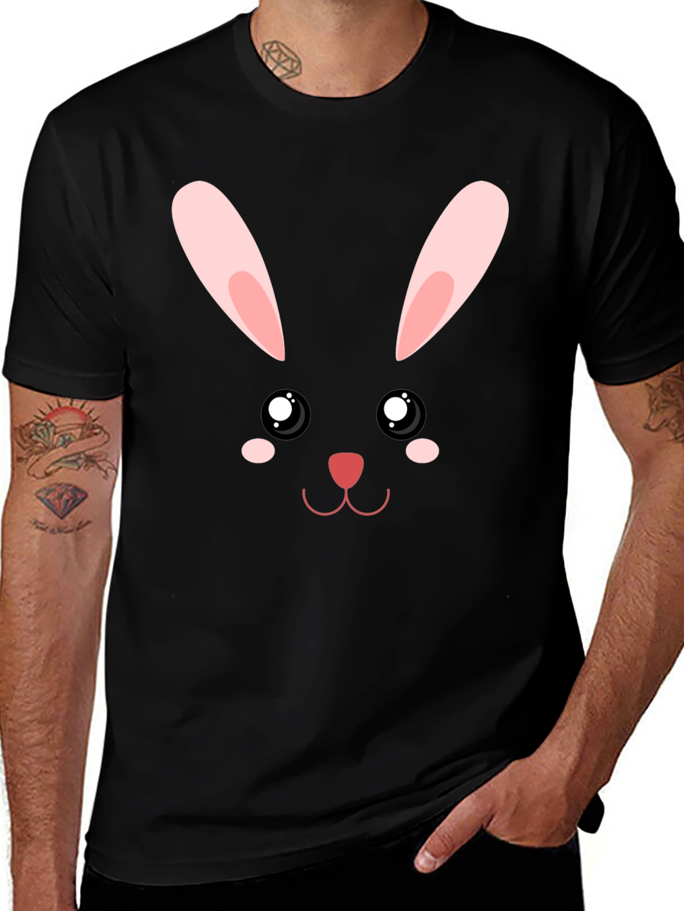 Variant 26 of Cute Bunny Face Graphic T-Shirt - Black
