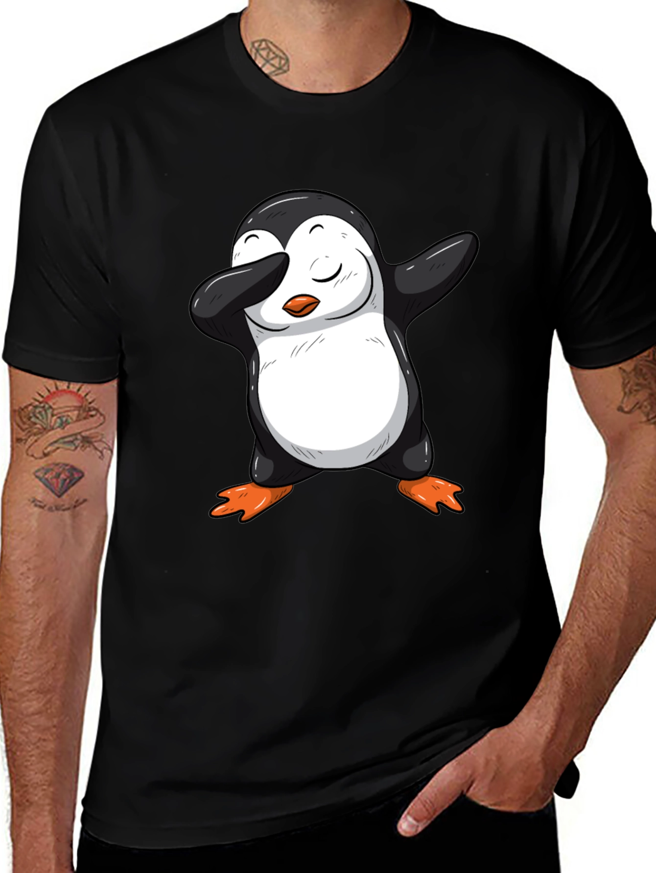Variant 20 of Dabbing Penguin Graphic Tee - Black Cotton T-Shirt