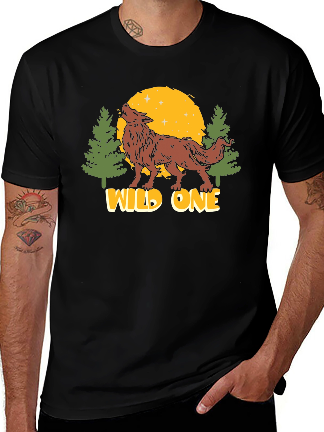 Variant 19 of Wild One Wolf Graphic Black T-Shirt