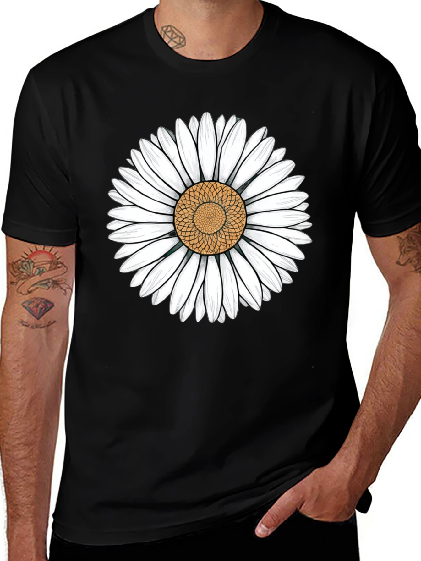 Variant 15 of Daisy Flower Graphic Black T-Shirt