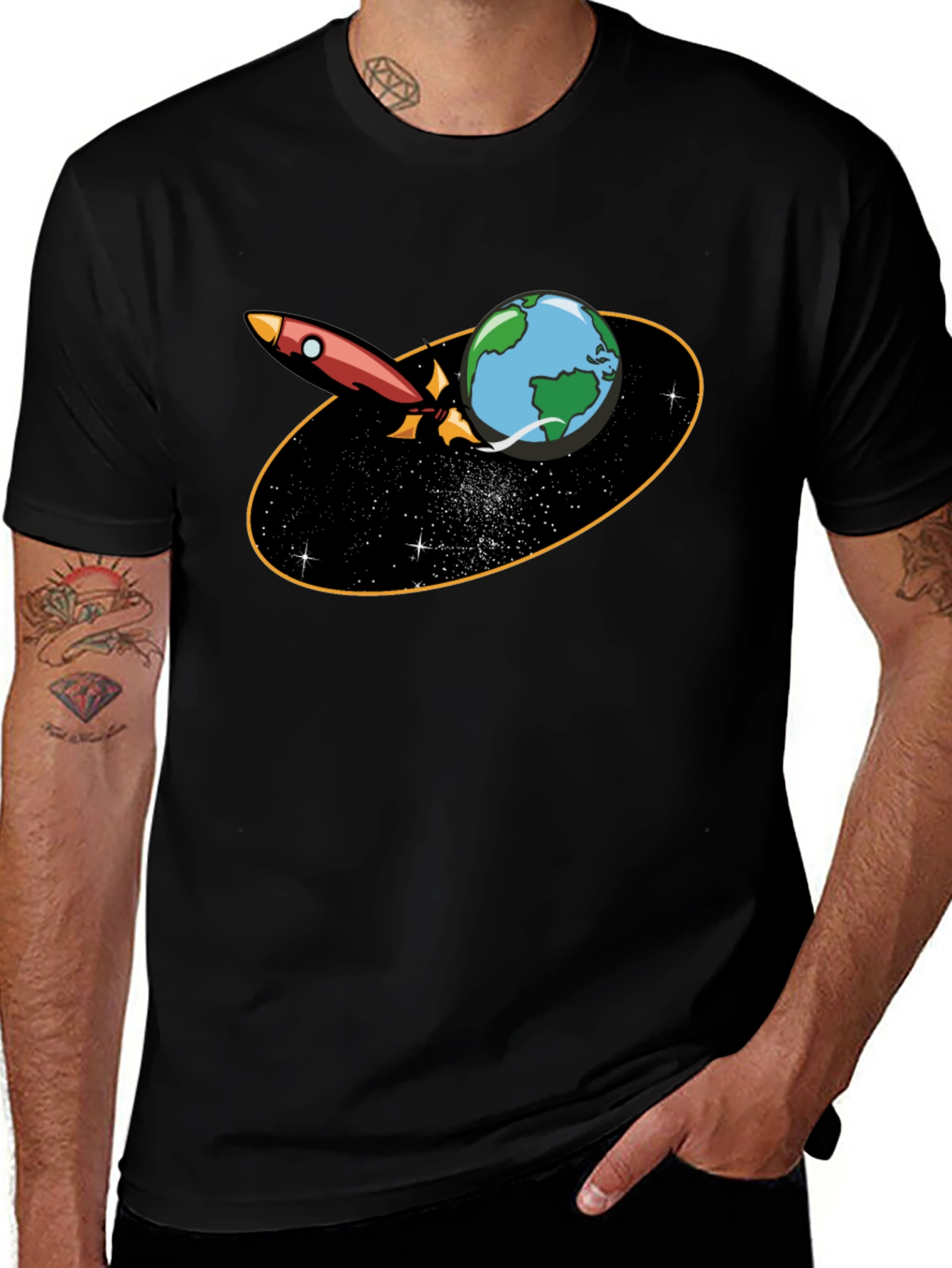Variant 25 of Rocket Around Earth Graphic T-Shirt - Black