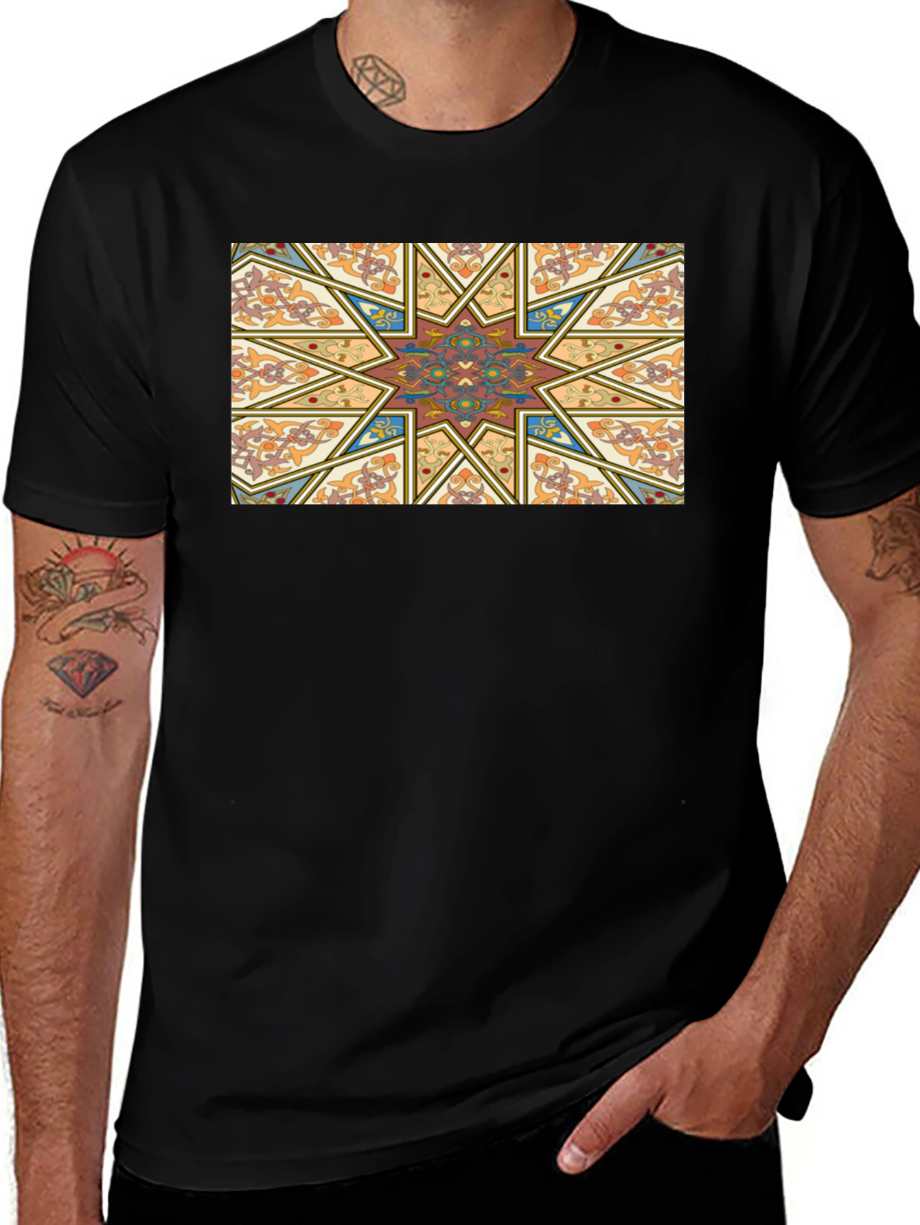 Variant 11 of Geometric Star Pattern Black T-Shirt
