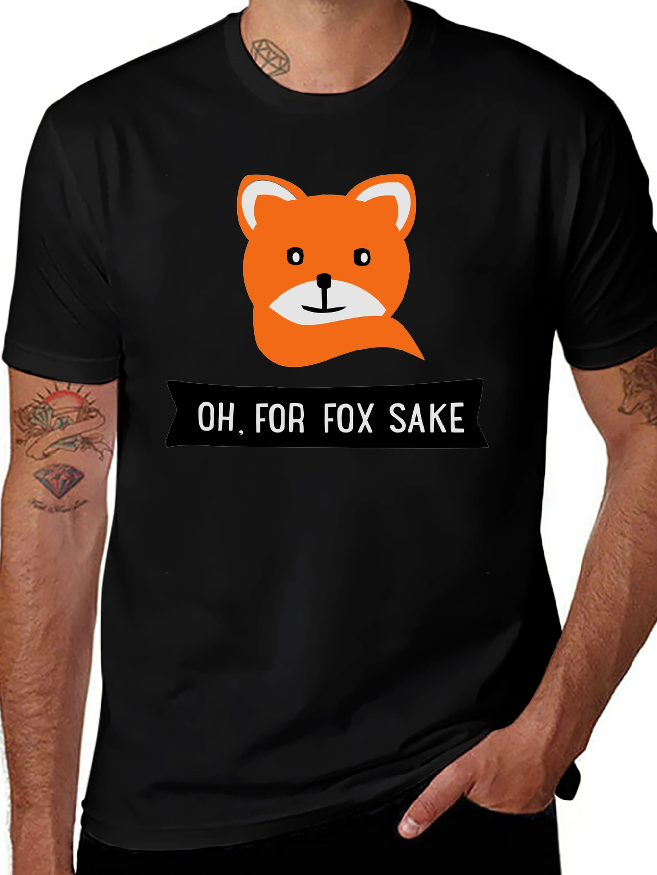 Variant 20 of Funny Fox Sake Graphic T-Shirt - Men's Black Tee