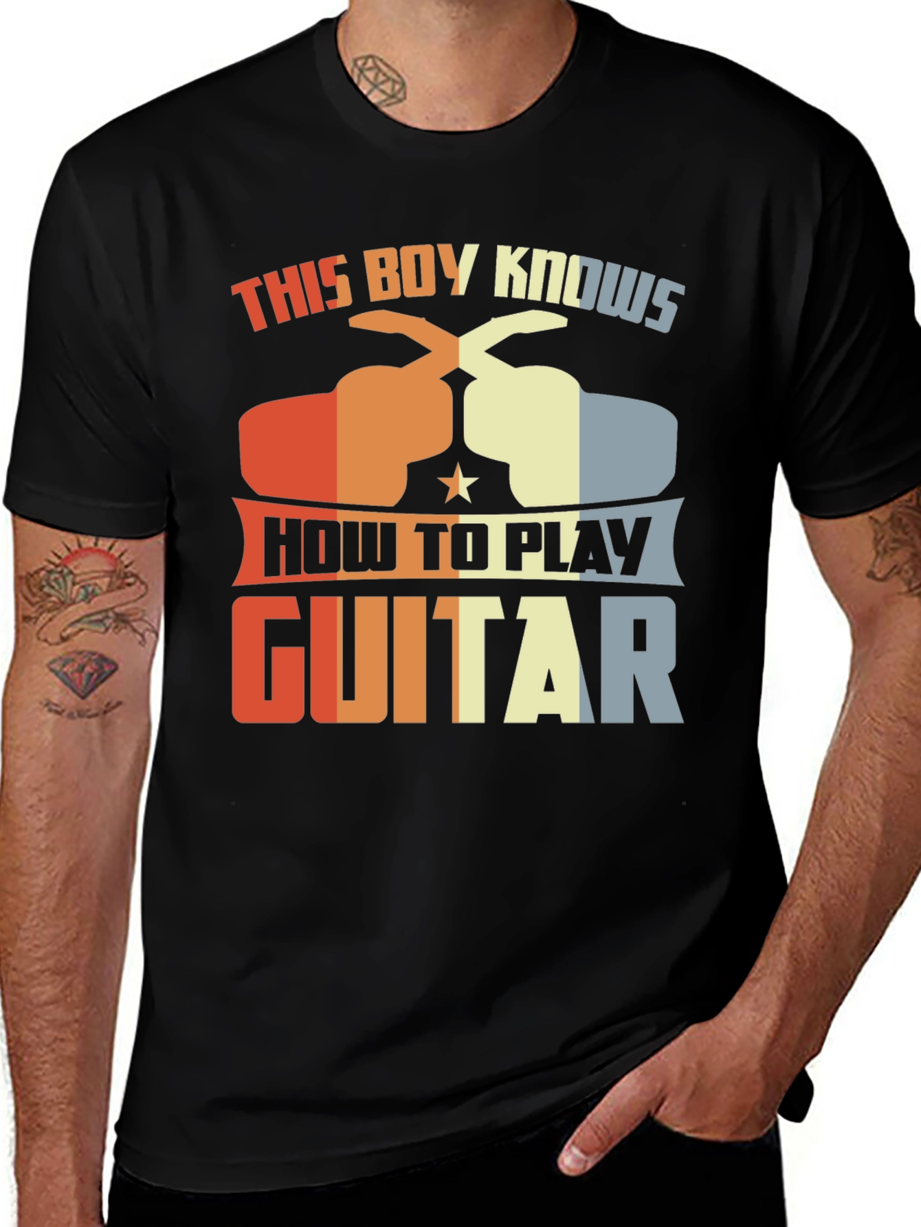 Variant 21 of This Boy Knows How To Play Guitar Graphic Tee