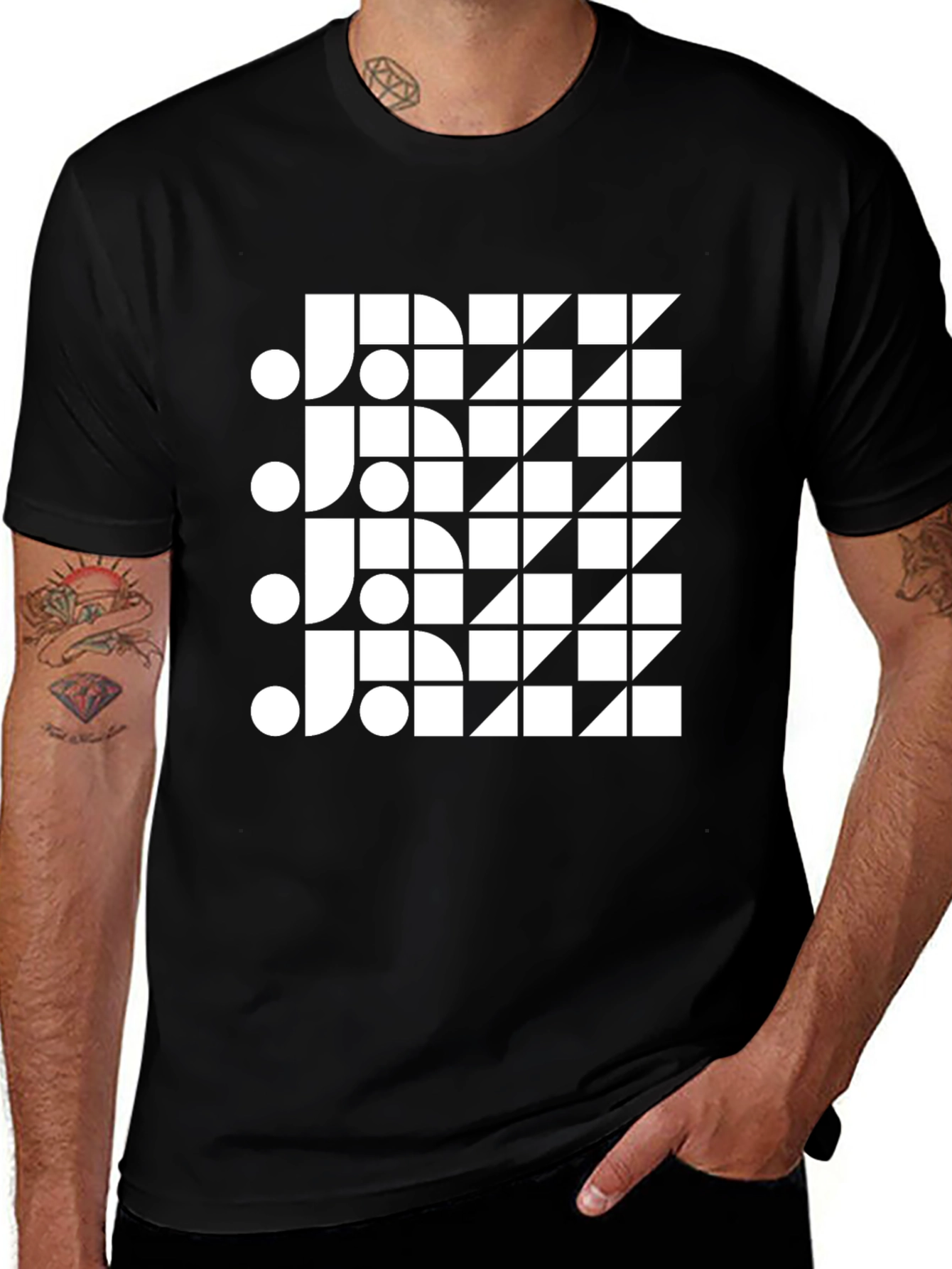 Variant 10 of Modern Geometric Jazz Graphic Black T-Shirt