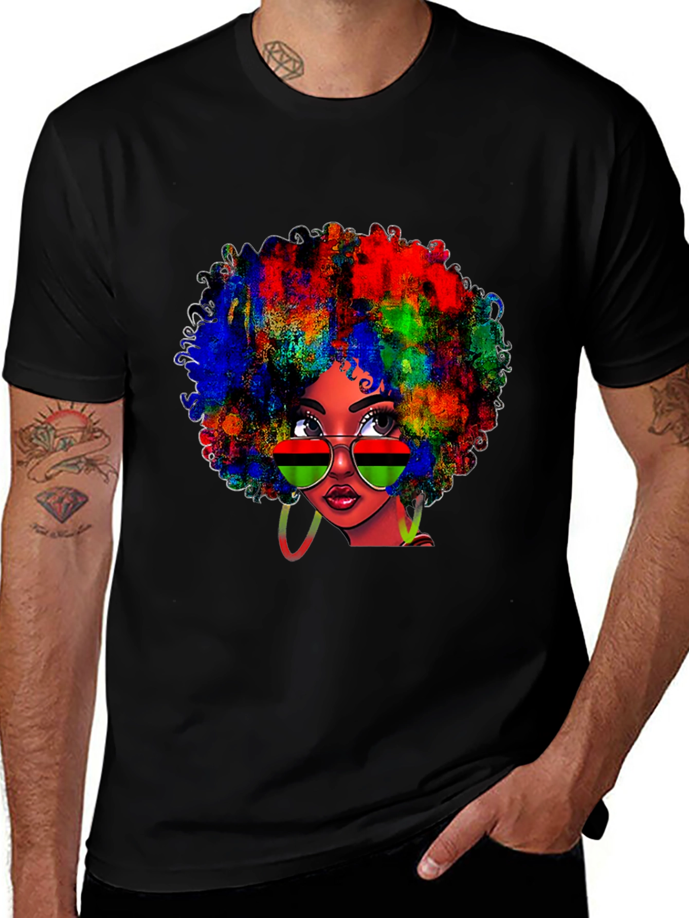 Variant 25 of Afro Art Black T-Shirt - Colorful Woman Graphic Tee