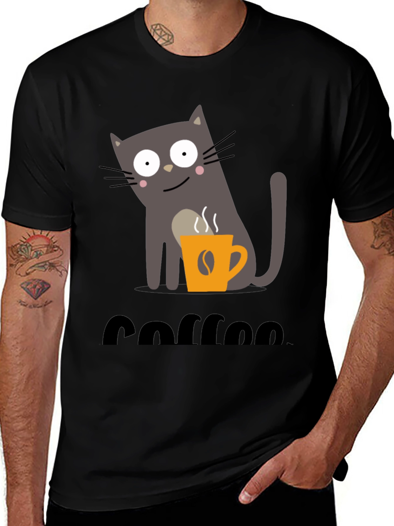 Variant 4 of Coffee Cat Graphic Tee - Black Short Sleeve