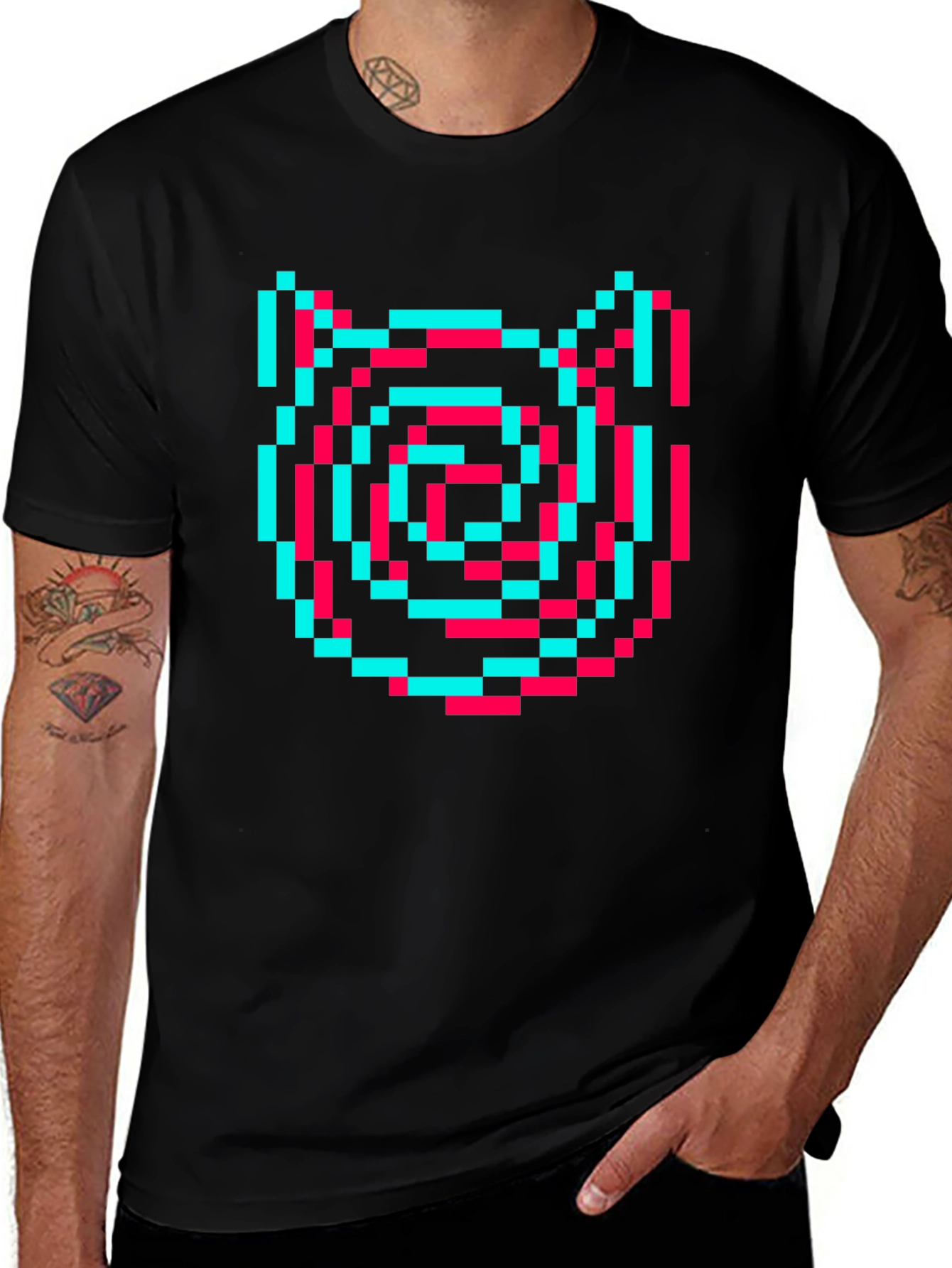 Variant 17 of Pixel Art Cat T-Shirt - Black Tee