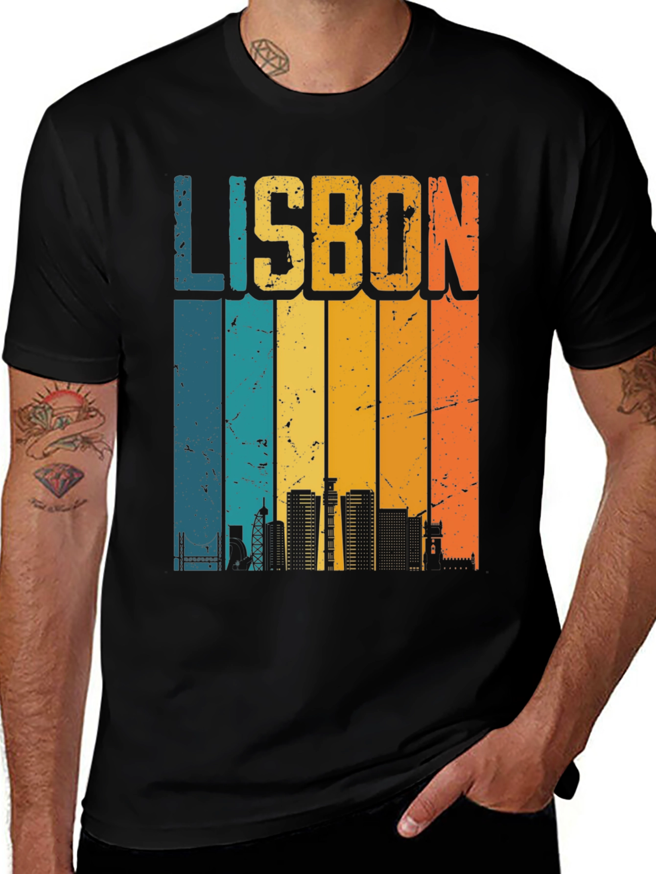 Retro Lisbon Skyline Graphic T-Shirt